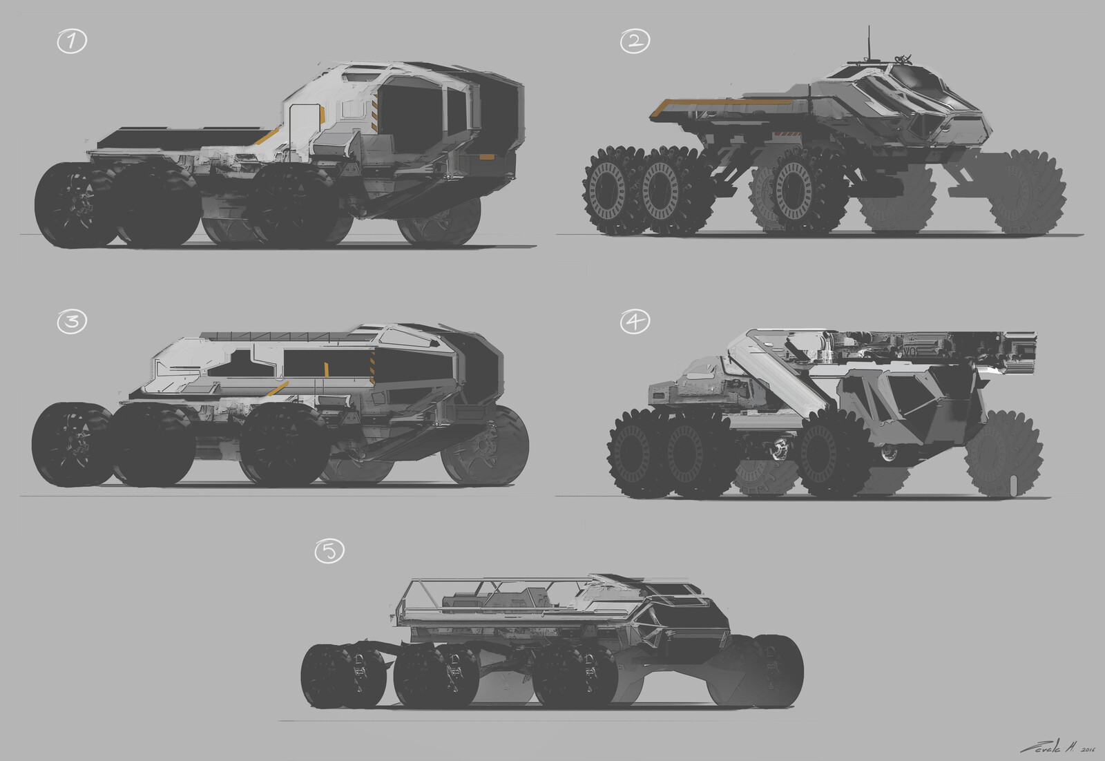 A clear example of what the director didn't want. The rover was the first assignment the whole team did so doing these sketches instantly put everyone in the right direction of what not to do.