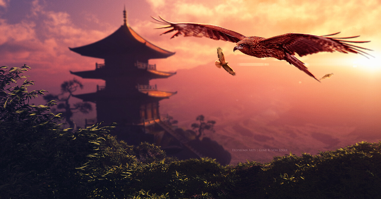 Flying around. Japan Art 4k.