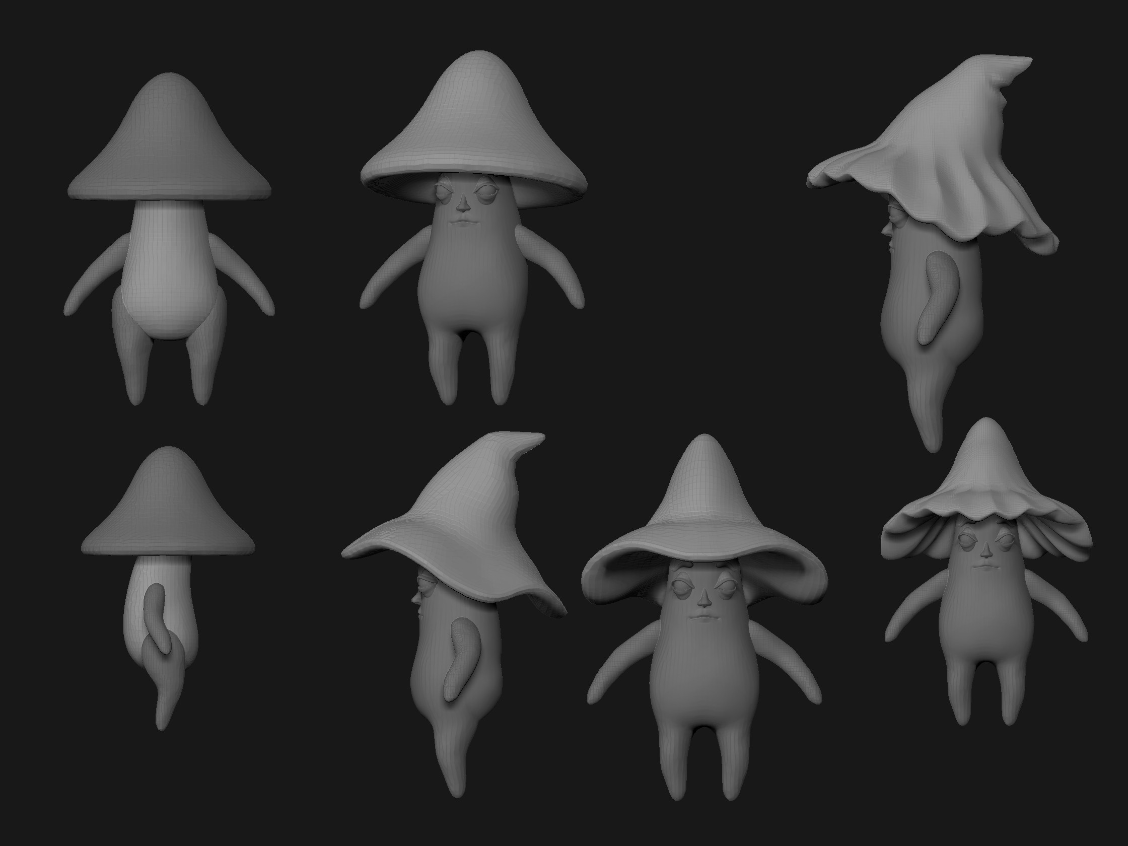 Mushroom character body &amp; hat tests.