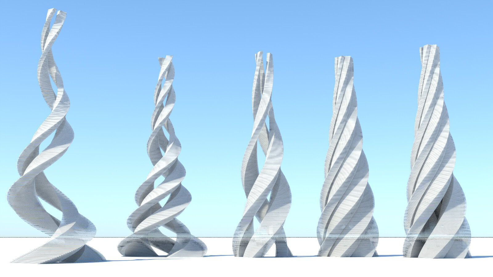 Procedurally-generated spiral towers - elevation view