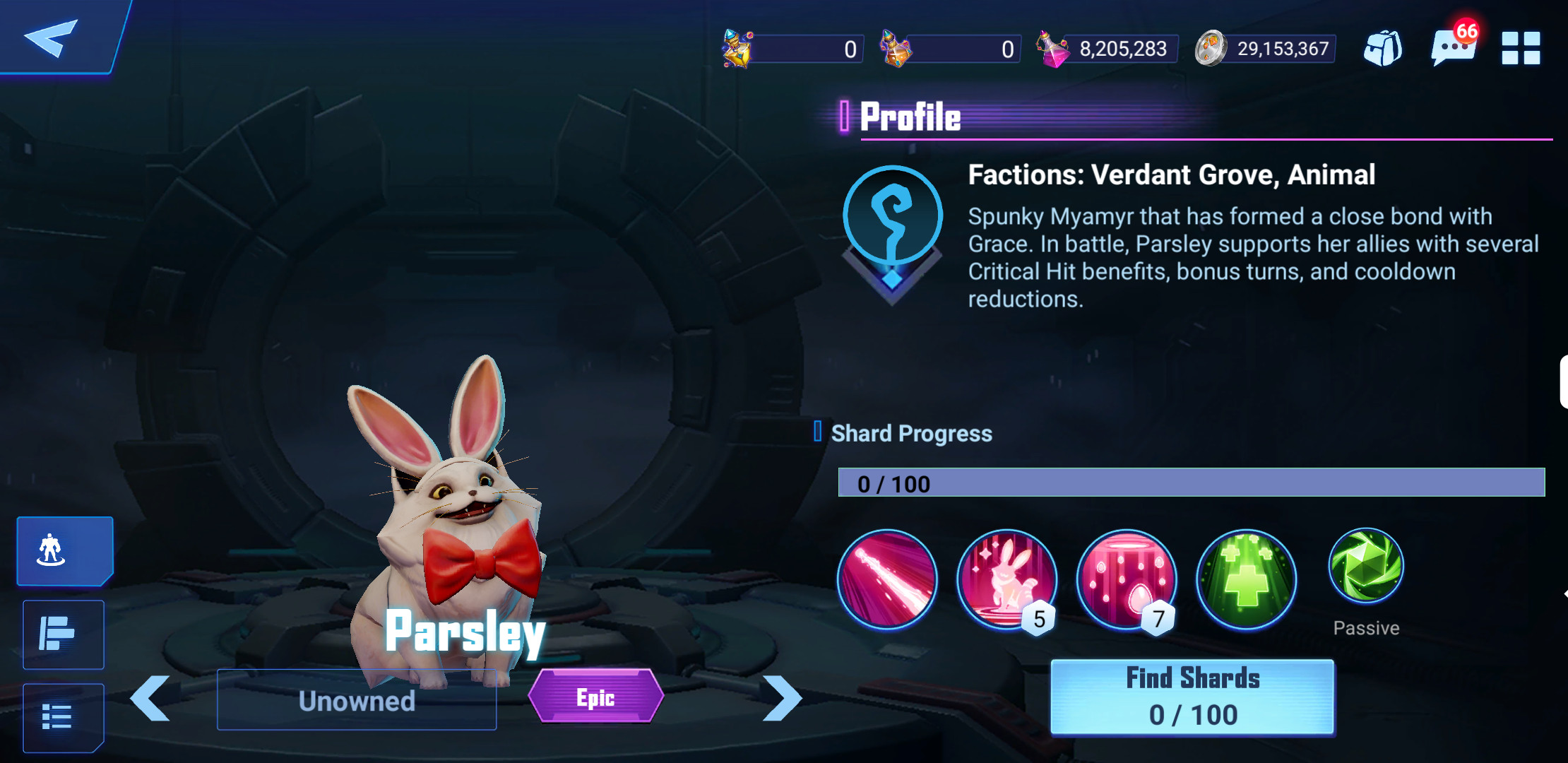 Parsley in-game character profile