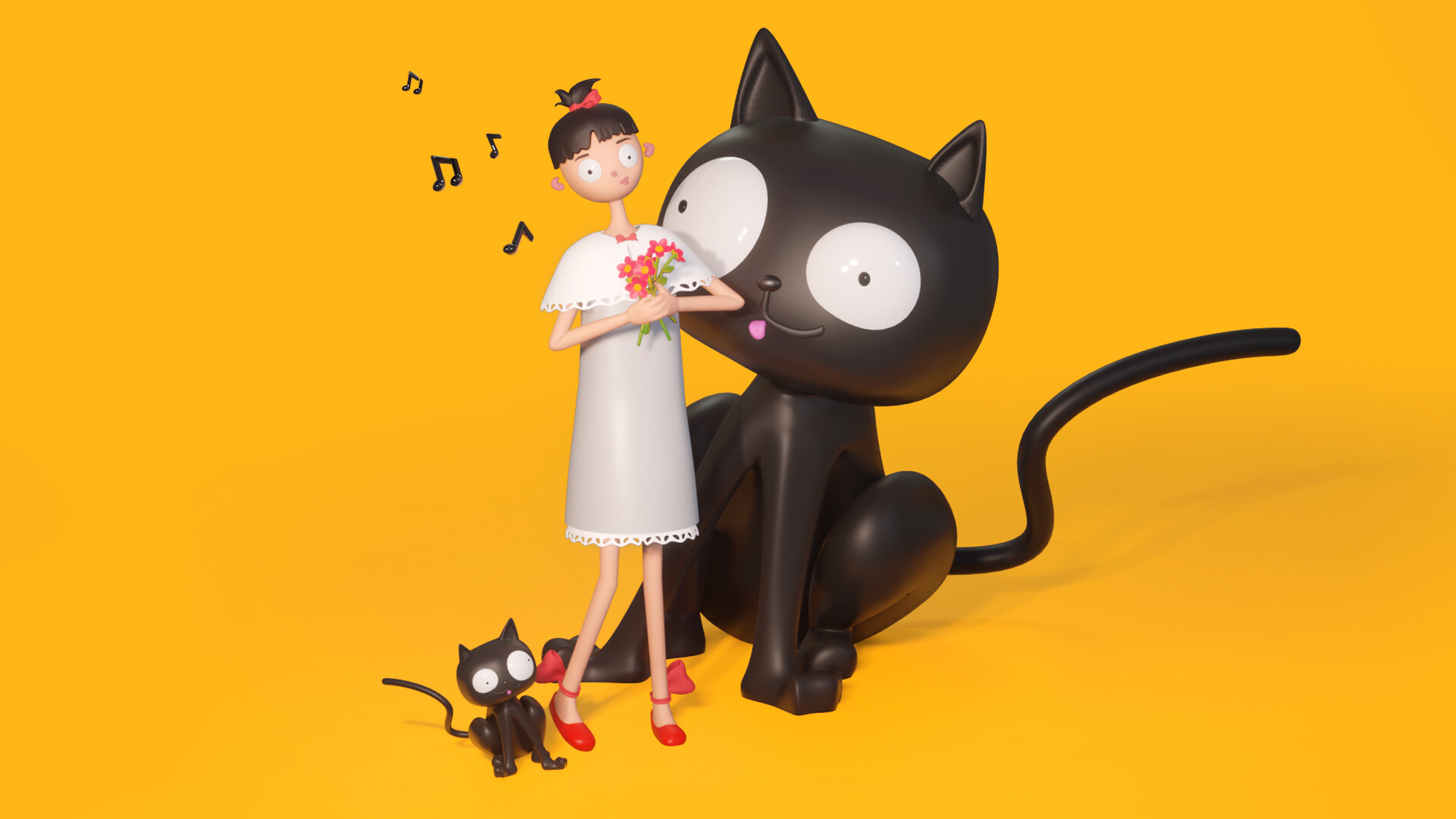 Artstation A Girl With Two Black Cats Jia
