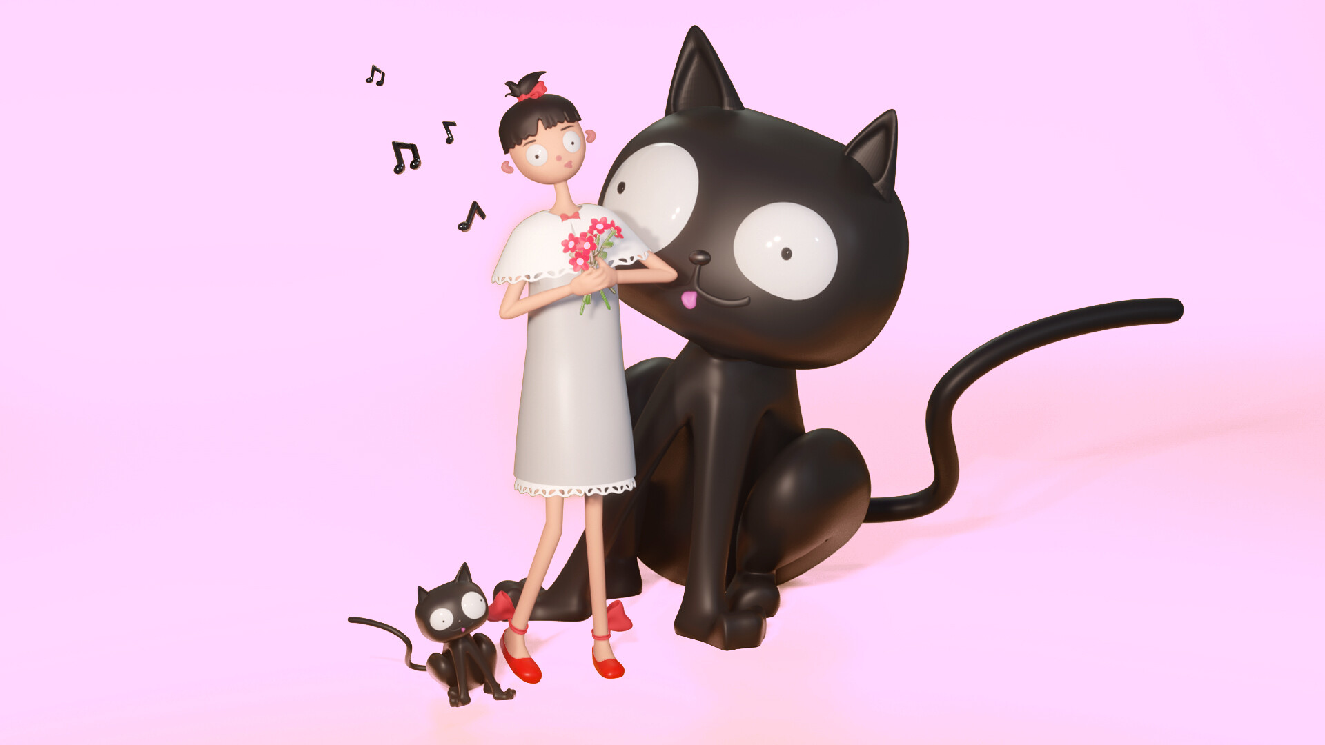 Artstation A Girl With Two Black Cats Jia