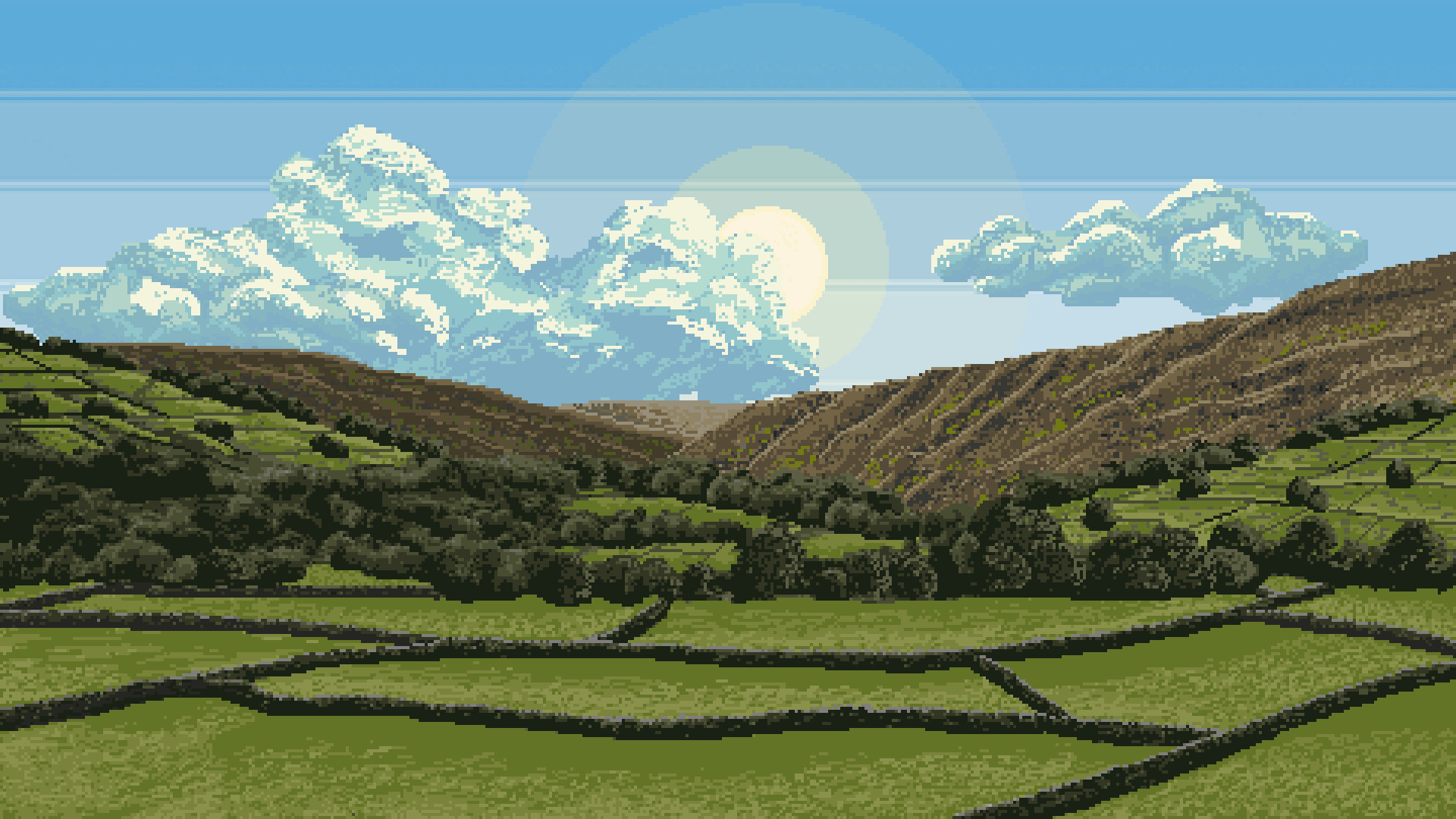 pixel art yorkshire hills landscape
