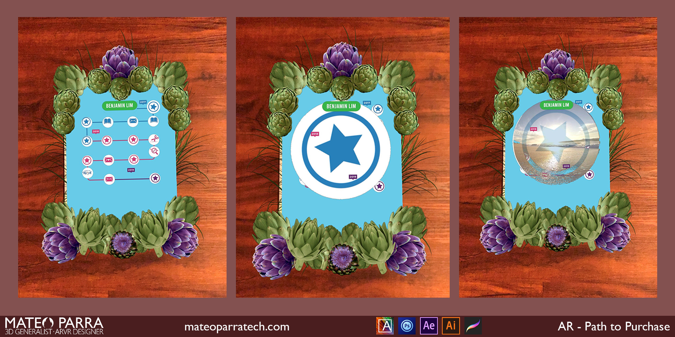 This is what appears after the poster has been scanned with the Artivive app. Then the experience will begin and as long as the poster is in view, you can move the camera and the poster.