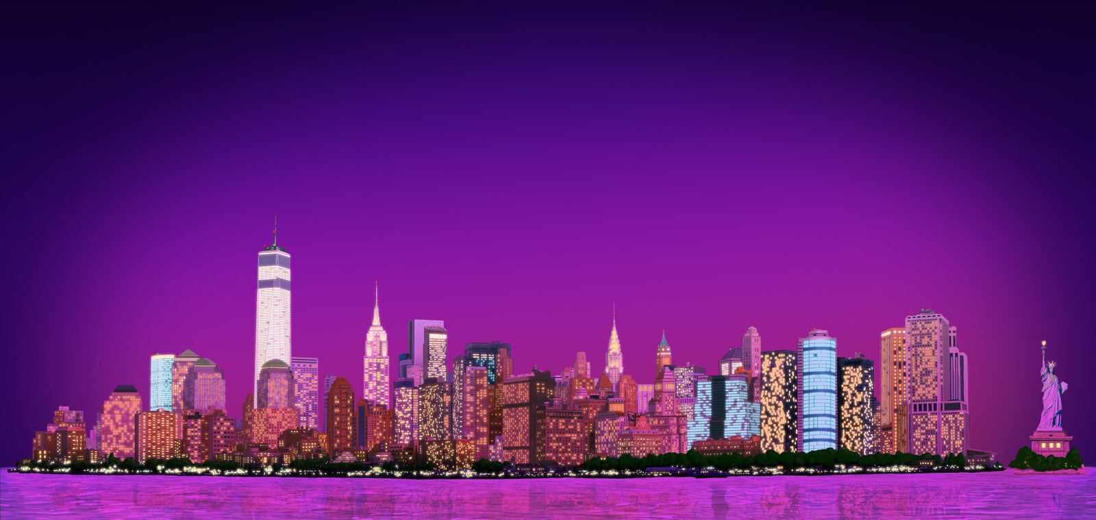 Scrolling background of New York City, night version
