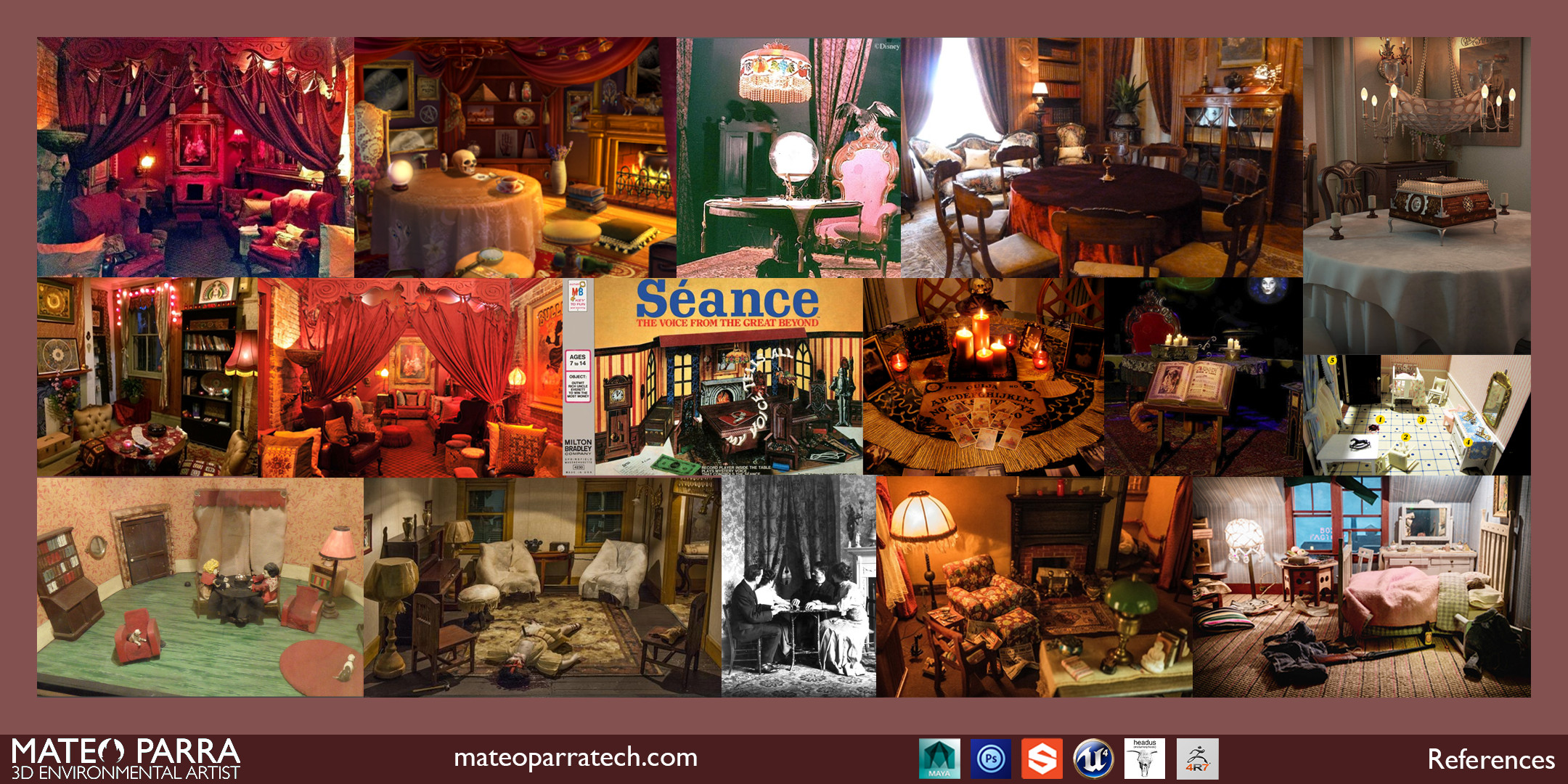 Seance references including some of Lee's dioramas (2 bottom left and 3 bottom right).