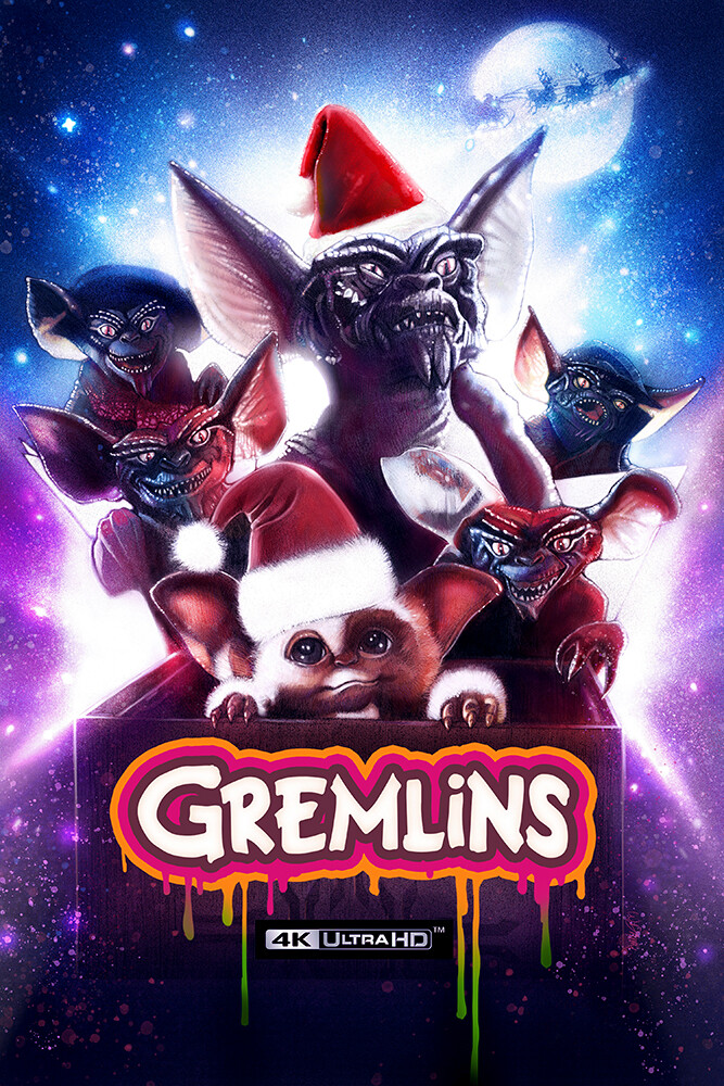 Wallace Destiny - Old school illustration movie poster for Gremlins  Anniversary Blue-ray box.