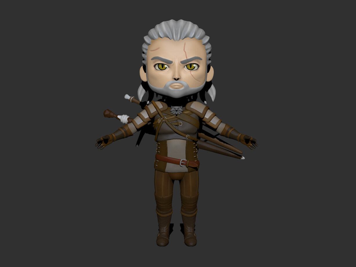Artstation Chibi Witcher Yana Shurpo Geralt of rivia in chibi, he's so cute!!! artstation