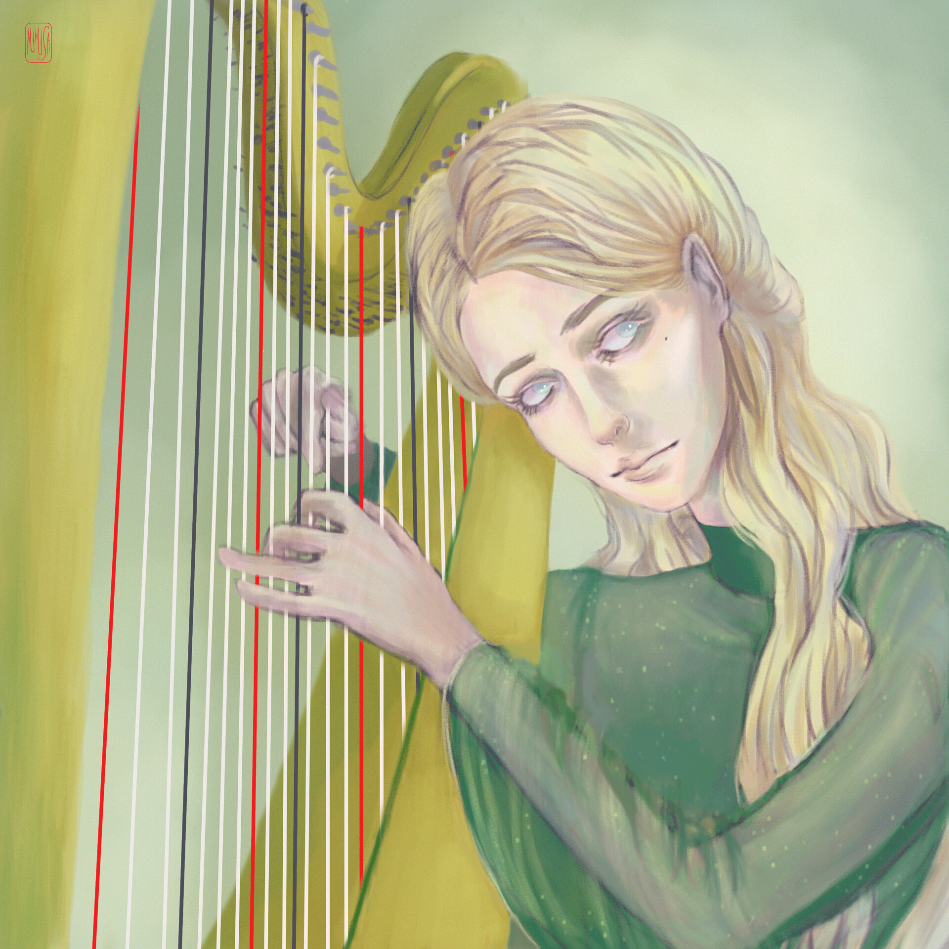 Artstation The Lady Playing Harp Aliz Horvath