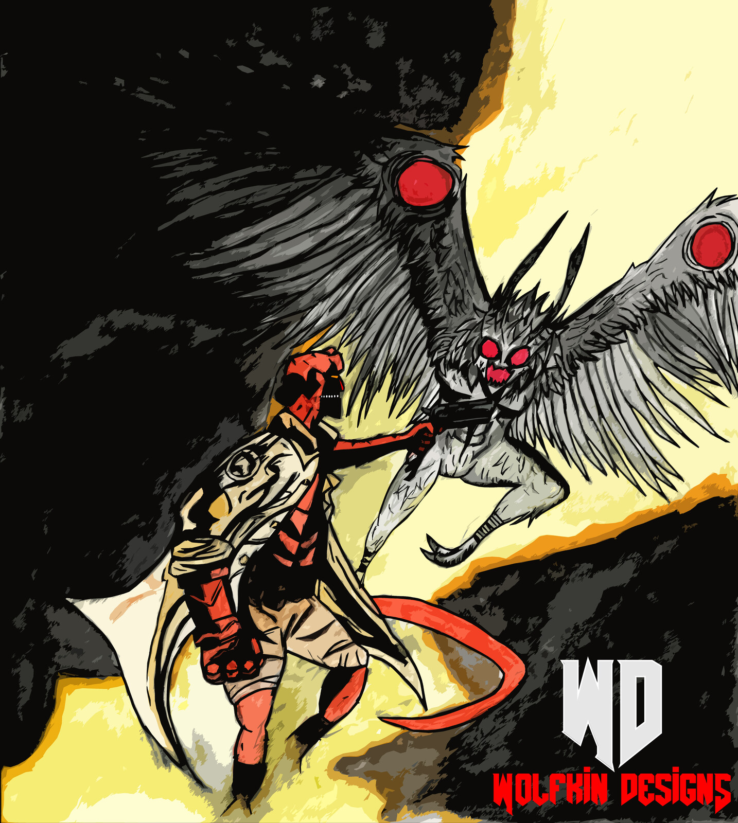 Wolfkin Designs - Hellboy VS Mothman