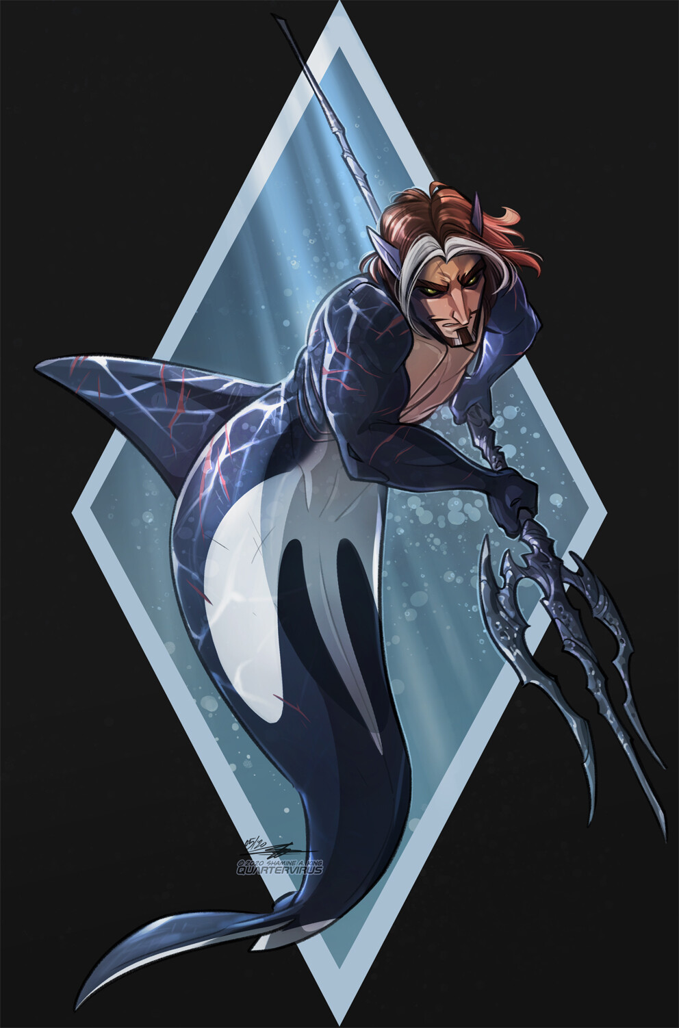 Scrrrrrrraping on by just in time for Mermay. This time it's Melaril Salingor, King of Biceps and Lord of Eyebrows, who gets the fish treatment.

A mermer, if you will.