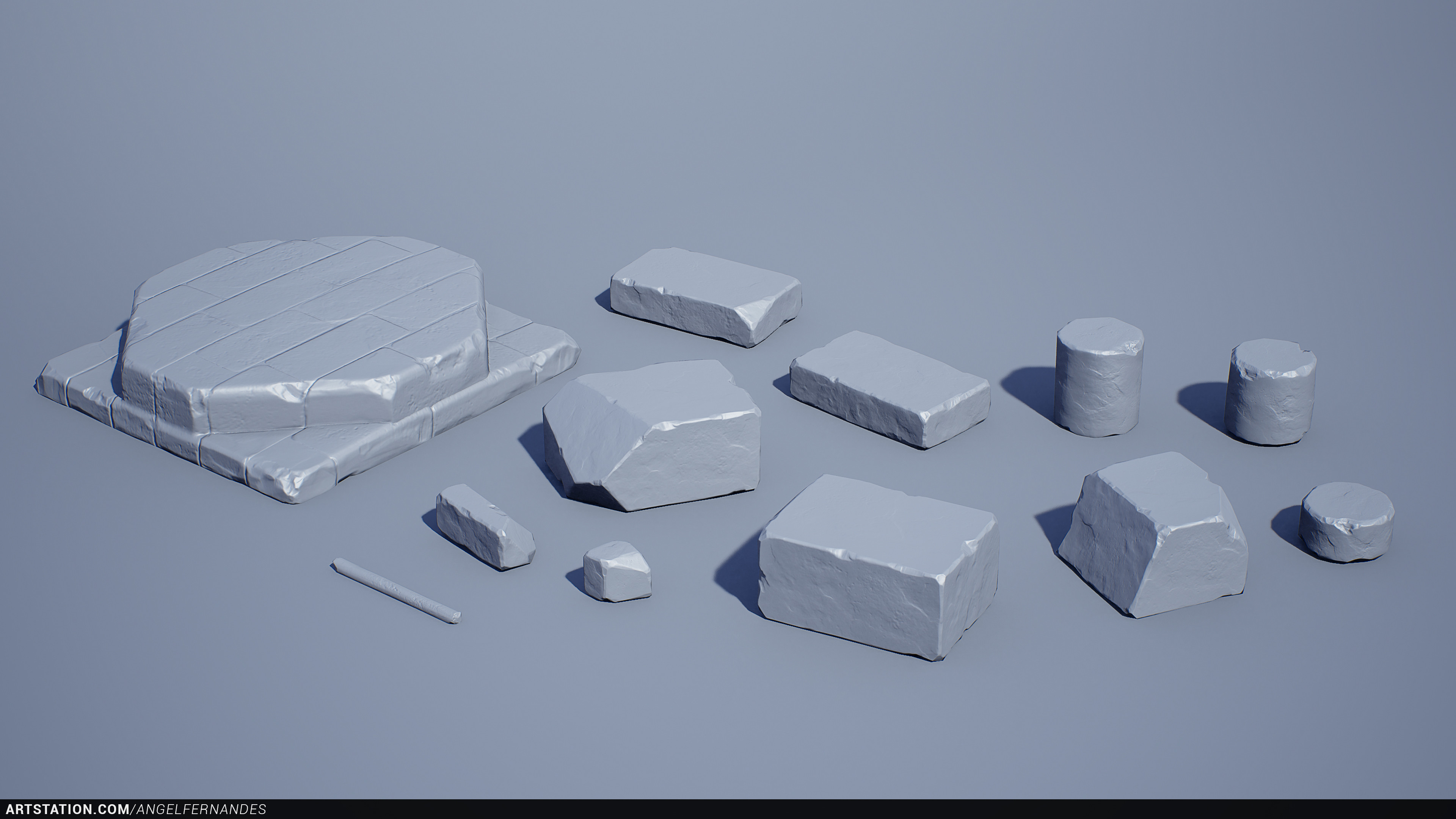 Some blocks low-poly + normal map.