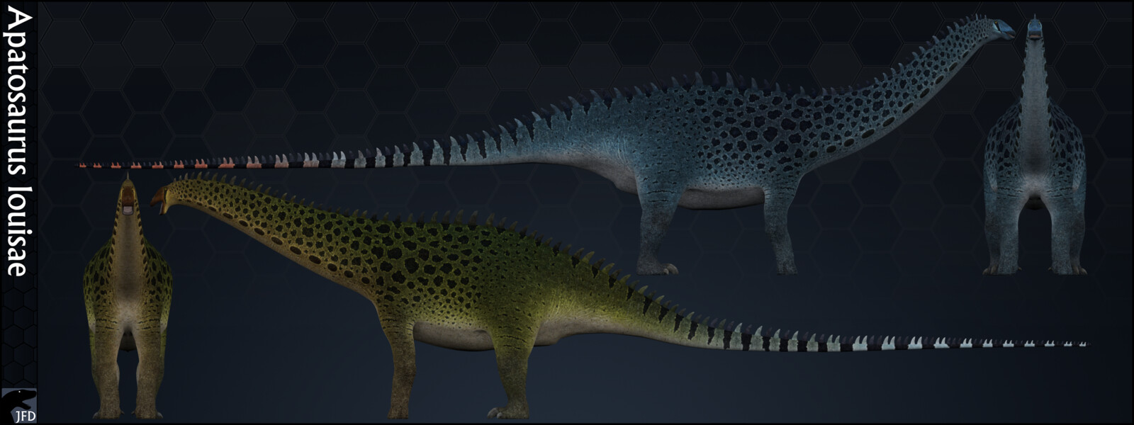 Comparison between altered Apatosaurus louisae to go into Jurassic World Evolution  (Top) and the unaltered version (Bottom).