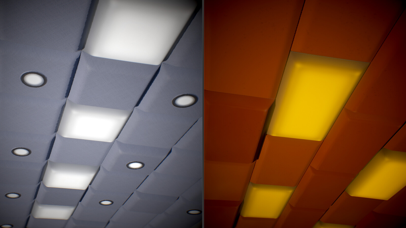 A blocky type of ceiling decor. Found something like this in a few conference rooms.