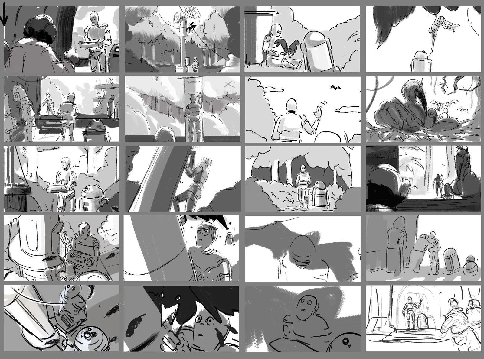 Did some quick story skecthes to find keyframe with some story moment. It's fun to make up story behind the keyframe..