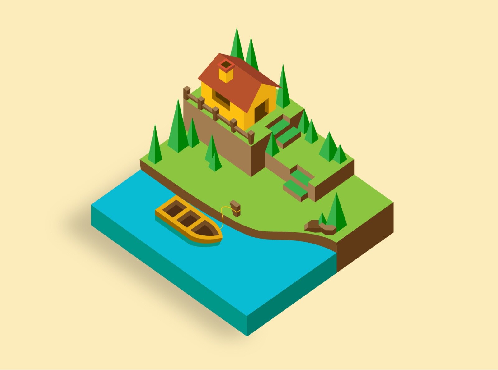 Artstation Isometric Illustration A Lake Side Athira Jayachandran
