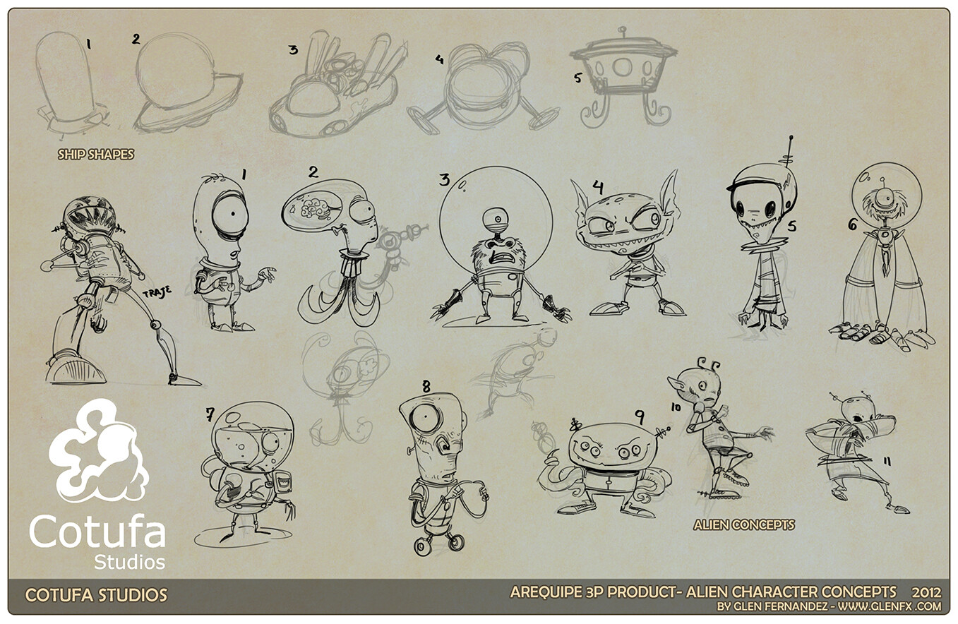 Additional concepts for the Alien Character as well as ship shapes.
