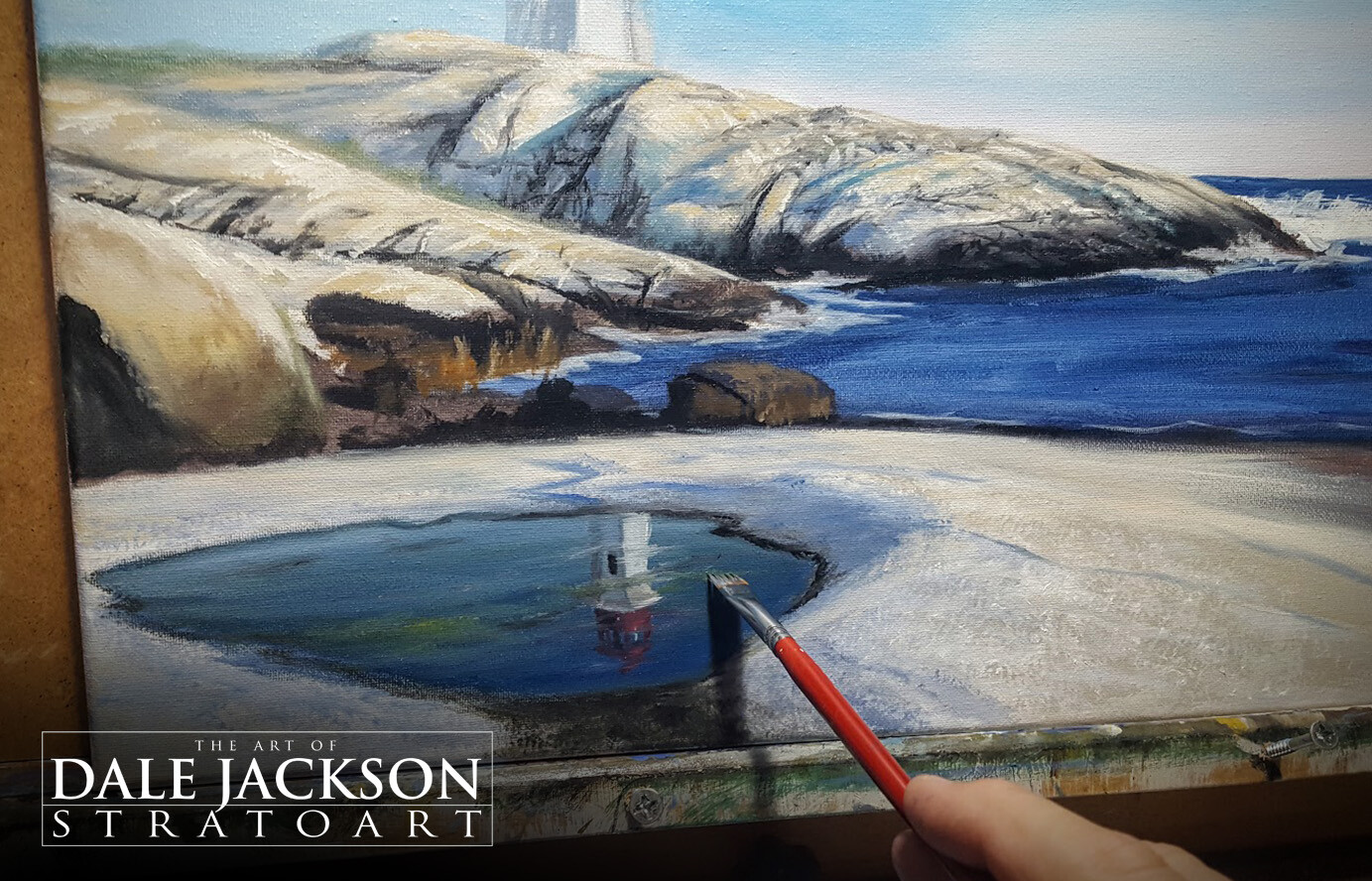 Peggys Point Lighthouse. Oil painting. Work in progress