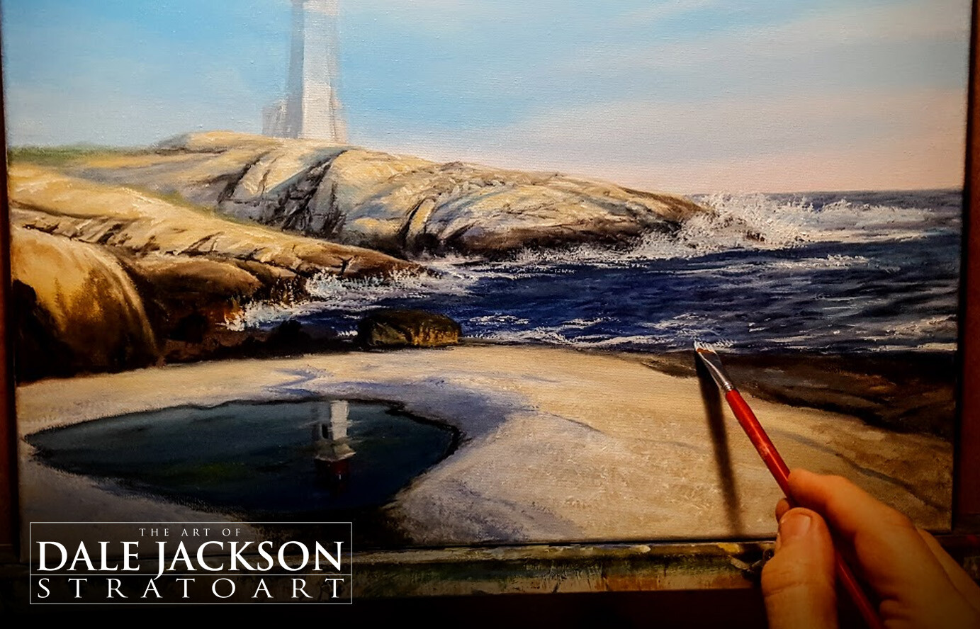 Peggys Point Lighthouse. Oil painting. Work in progress