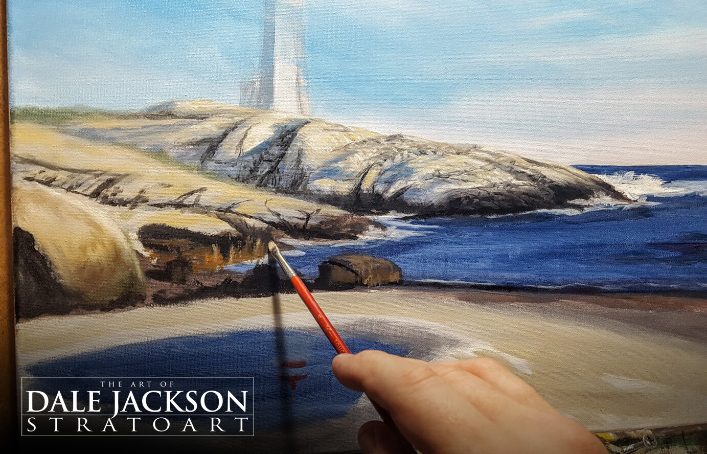 Peggys Point Lighthouse. Oil painting. Work in progress