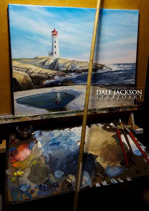 Peggys Point Lighthouse. Oil painting. Work in progress
