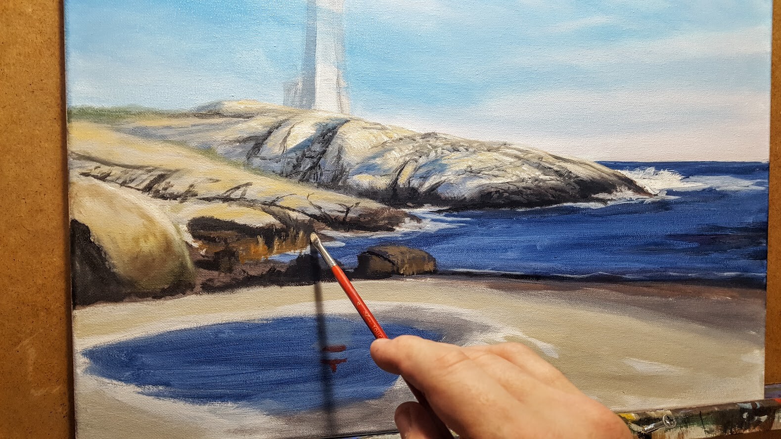 Peggys Point Lighthouse. Oil painting. Work in progress