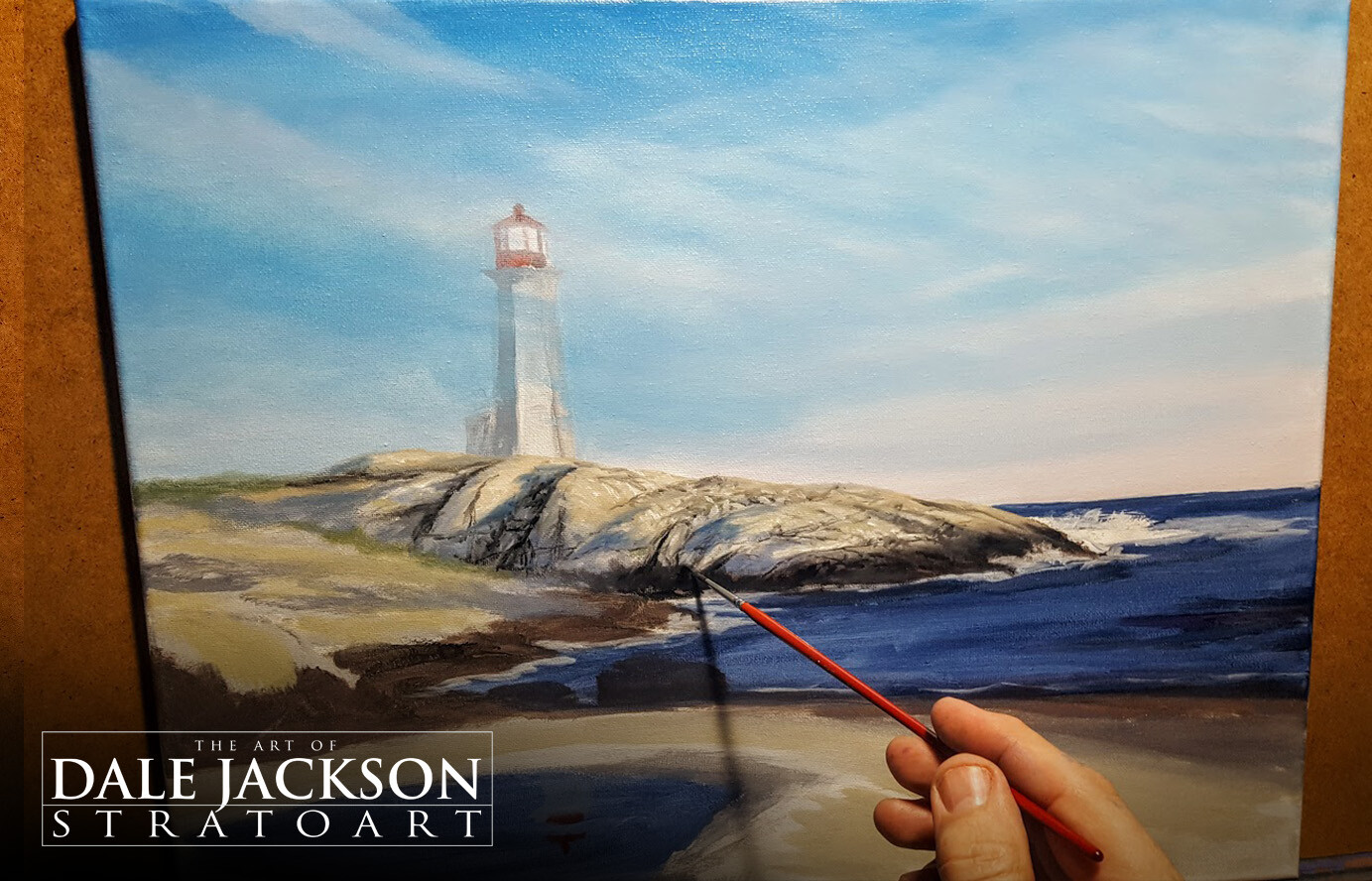 Peggys Point Lighthouse. Oil painting. Work in progress