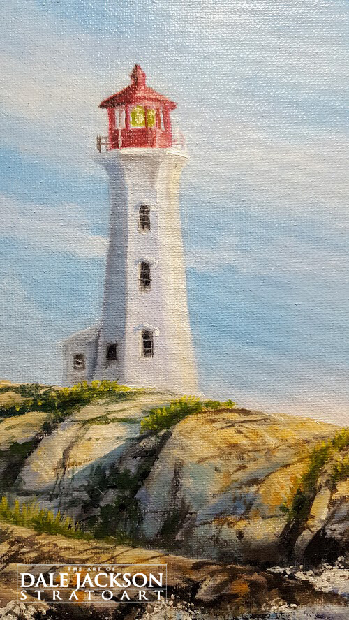 Peggys Point Lighthouse. Oil painting. Work in progress