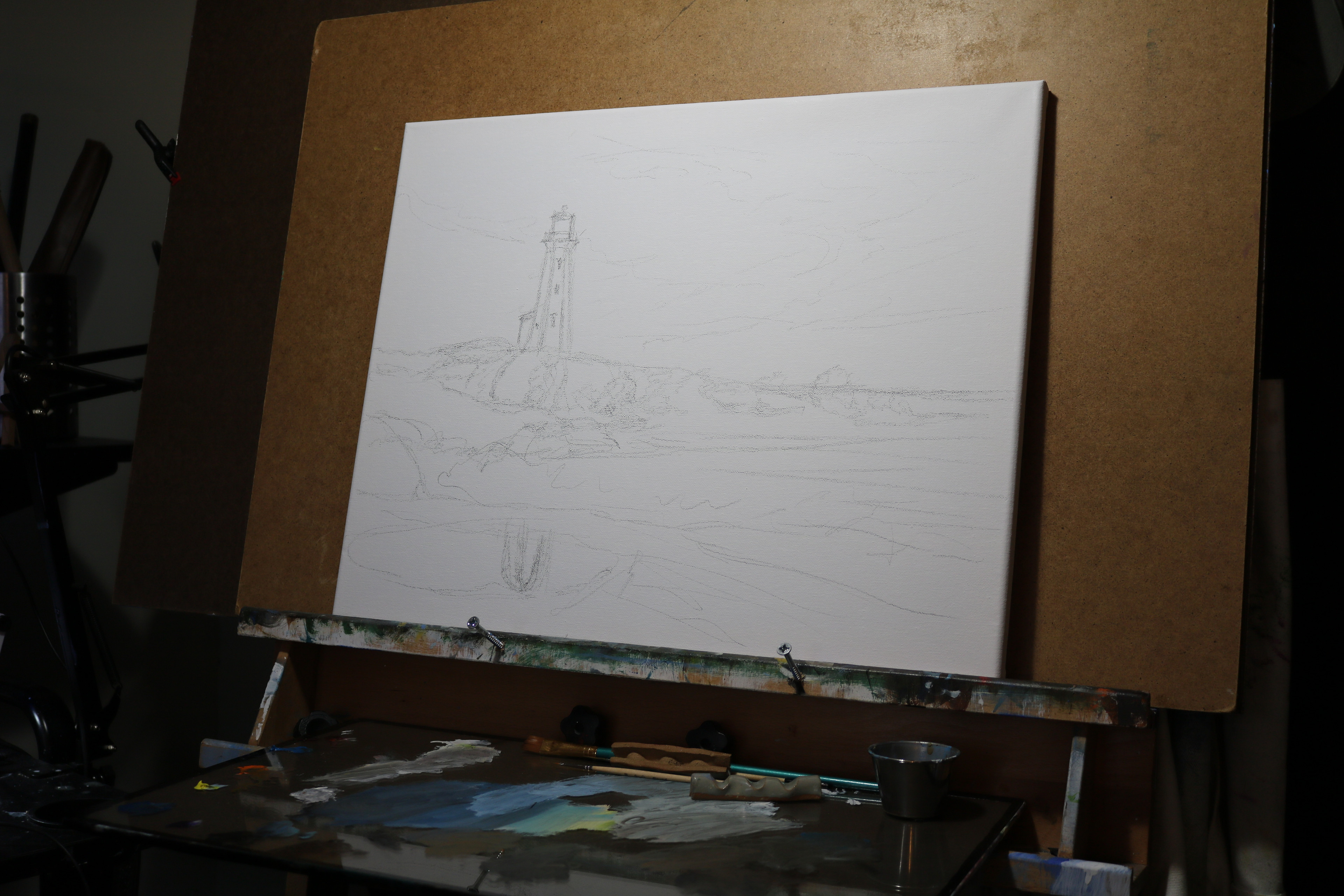 Peggys Point Lighthouse. Oil painting. Work in progress