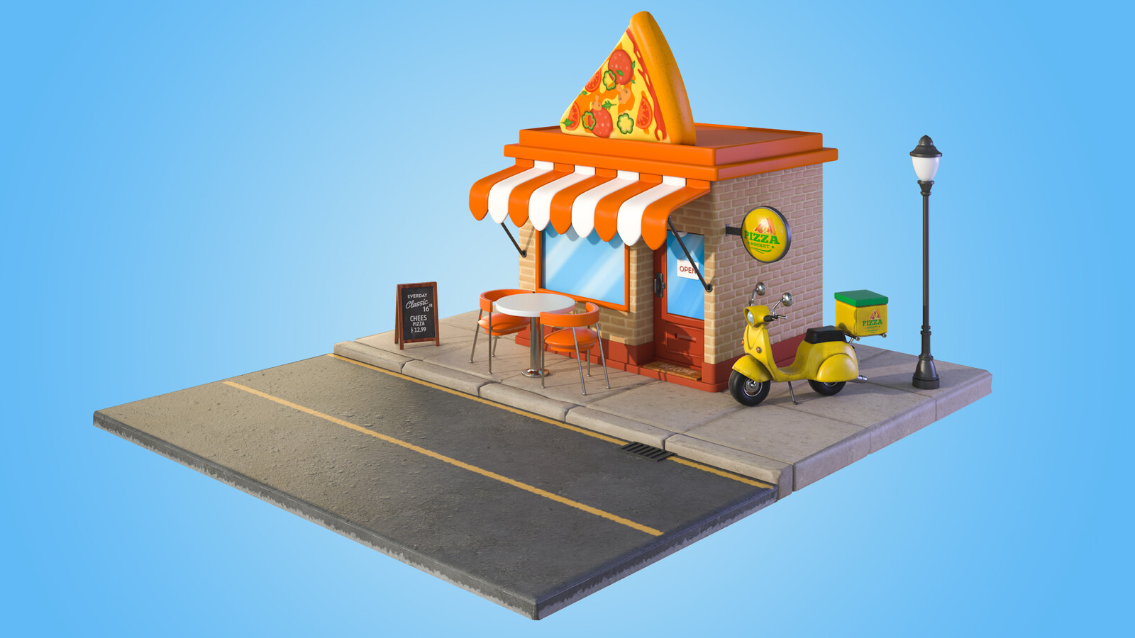 Artstation Cartoon Pizza House 3d Model Ahmet Onder Tas