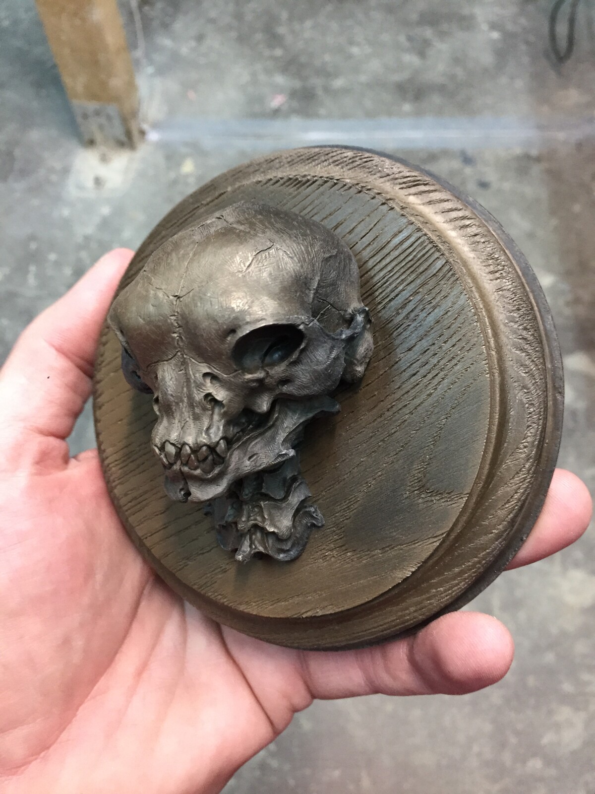The original skull  was carved from polymer clay. This creature is made of bronze metal cold casting. Design and sculpture head made by Tomek Radziewicz. Collectible sculpture for horror and fantasy fans.
