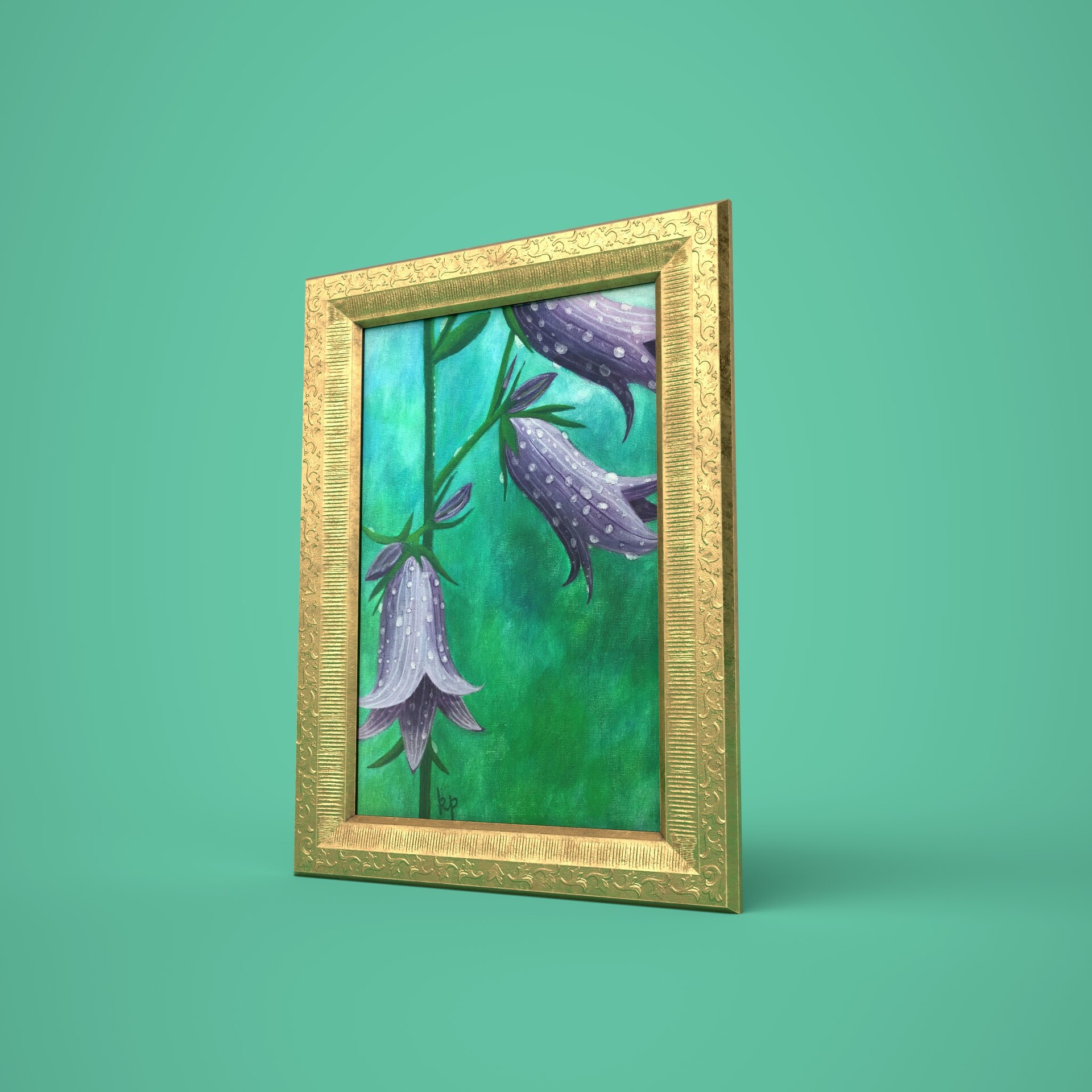 ArtStation Golden Frame with Painting "Giant Bellflower after the Rain"