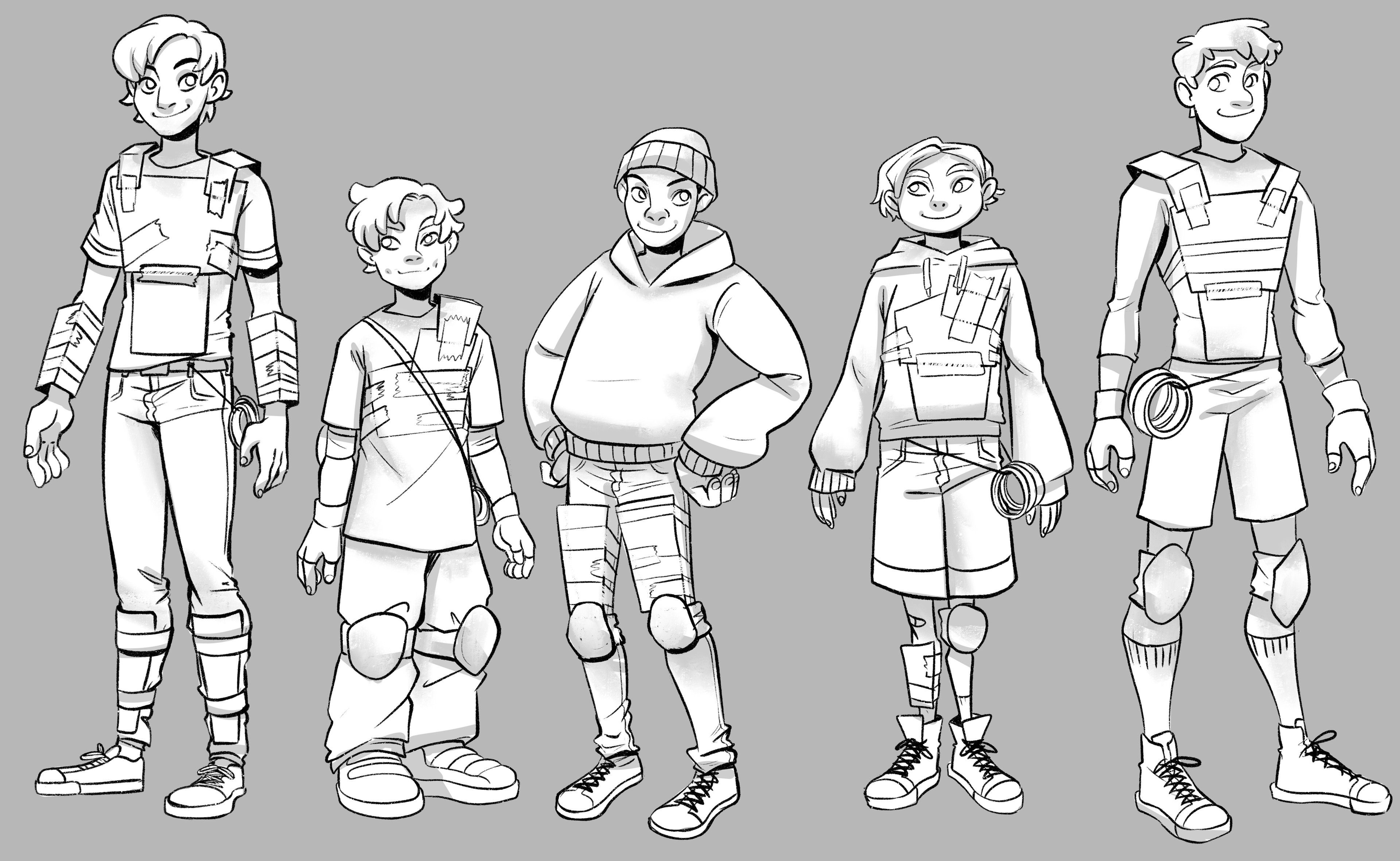 Here we were exploring other silhouettes and age difference, as well as clothing/armor. Since Jack would’ve stayed home for the first week, we wanted to show how “unprepared” he was by having handmade armor.