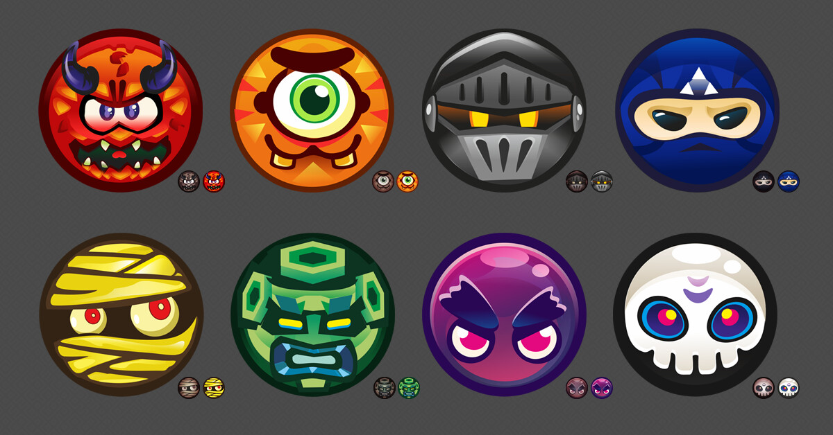 HD ball designs and its ingame counterparts (32X32 px )
Demon - Cyclop - black Knight - Ninja - Mummy - Golem - Slime - Skull