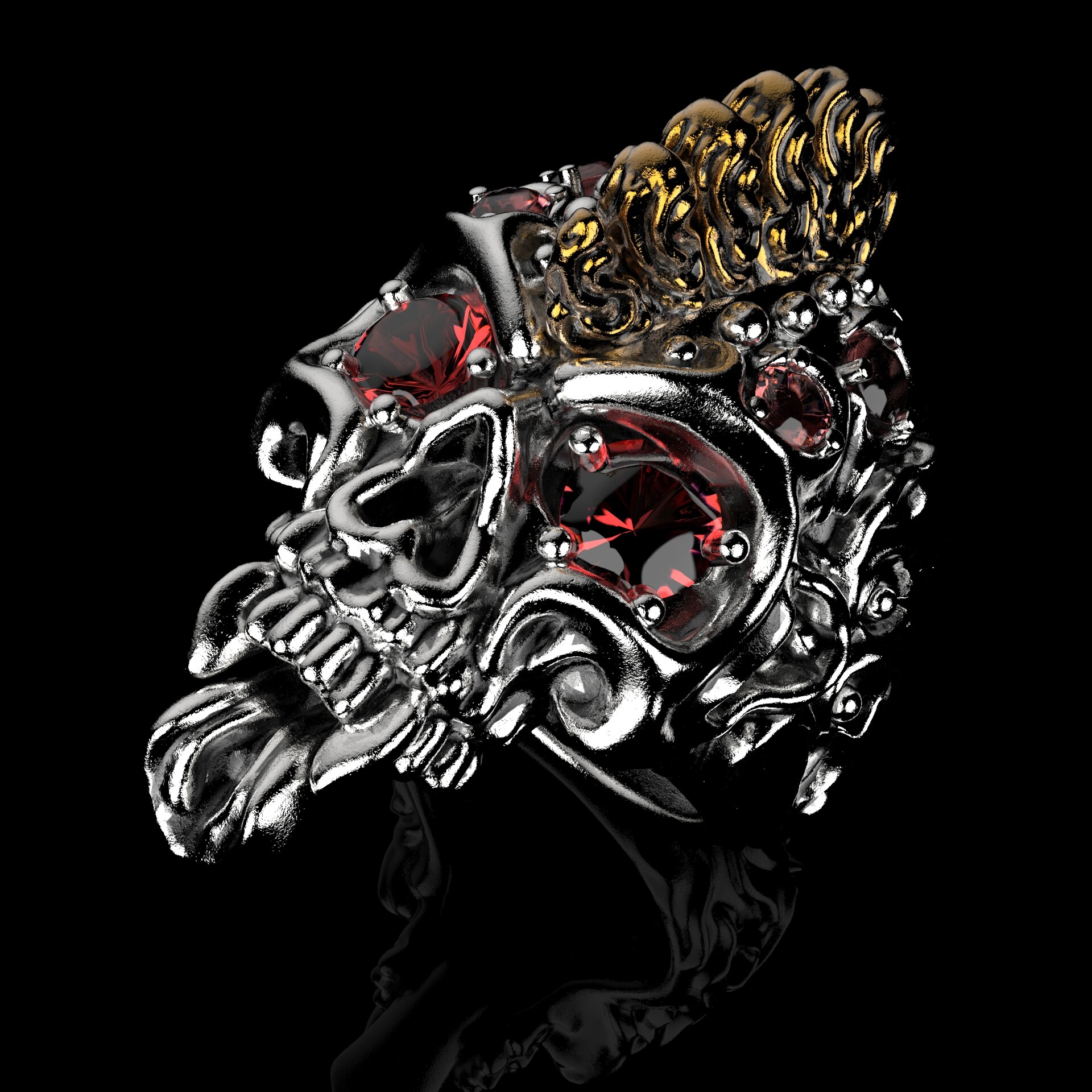 Artstation Badass Gothic Punk Skull Ring With Gemstones 3d Stl