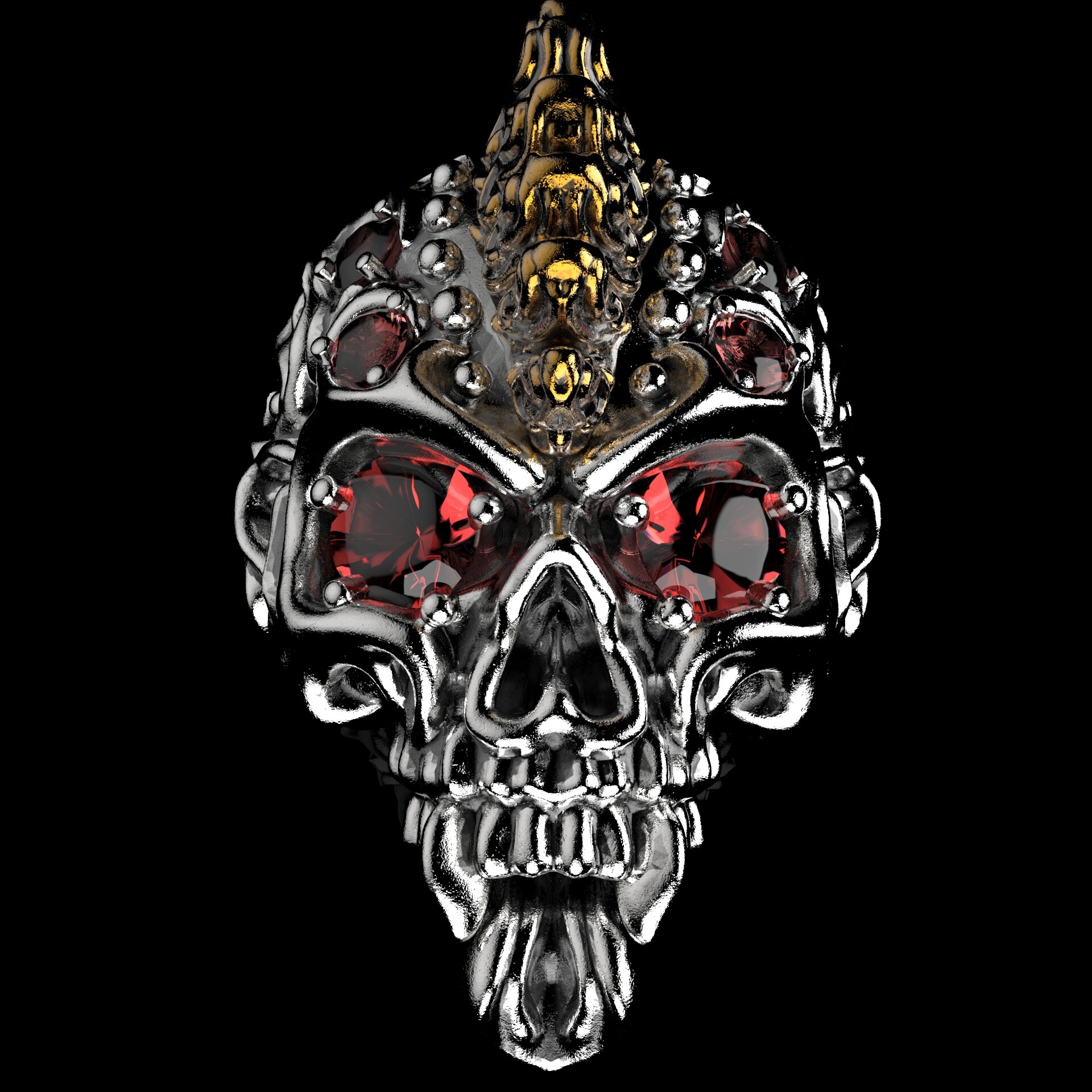 Artstation Badass Gothic Punk Skull Ring With Gemstones 3d Stl