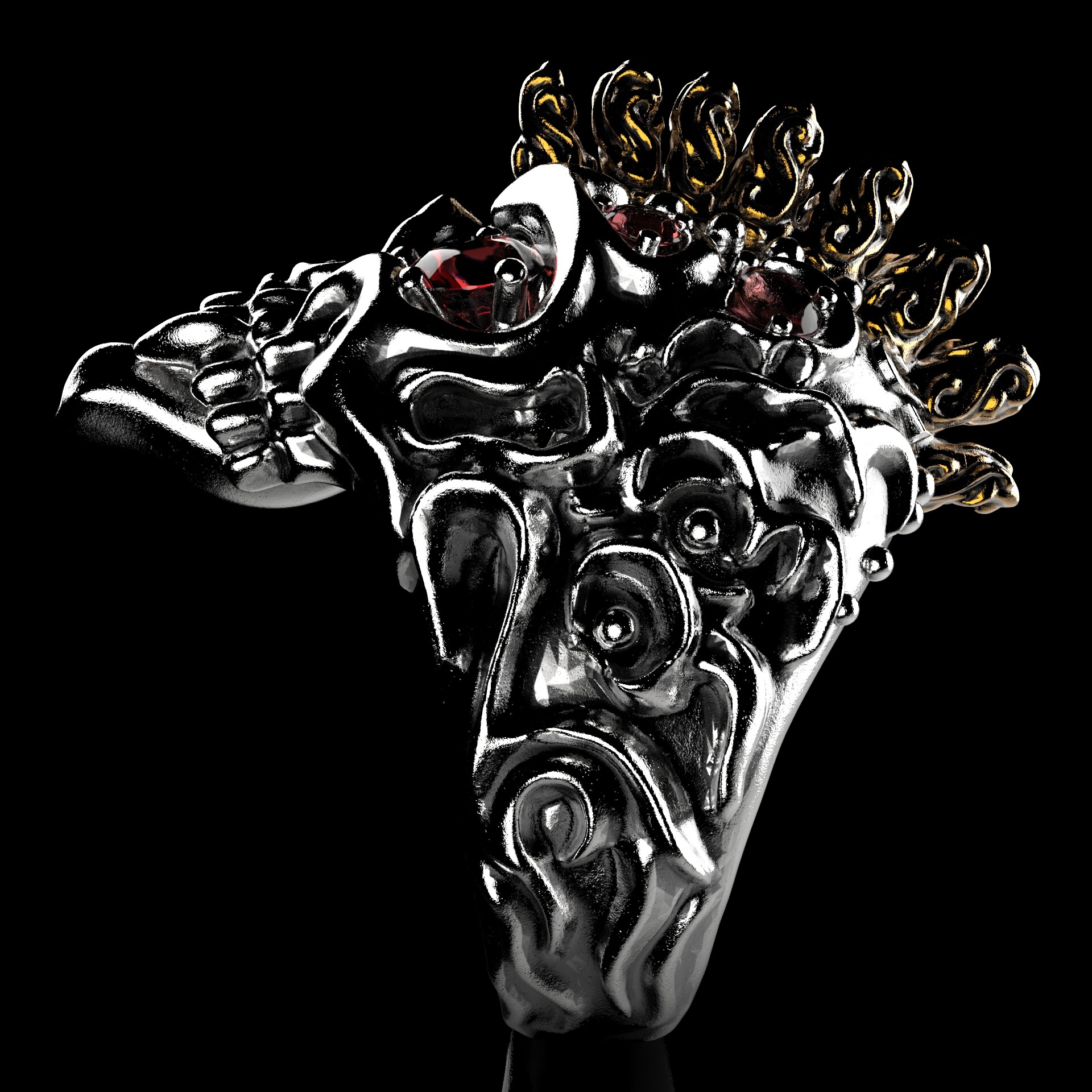 Artstation Badass Gothic Punk Skull Ring With Gemstones 3d Stl