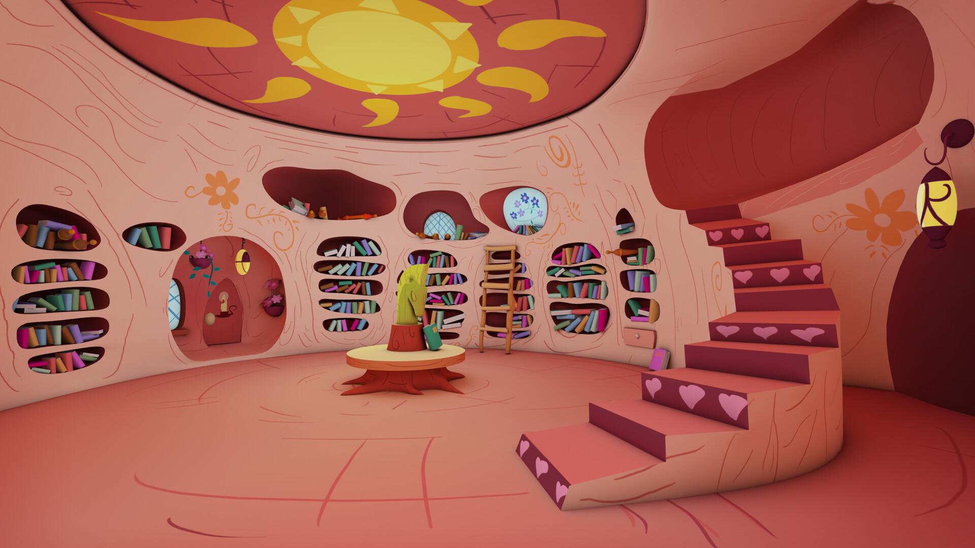 Mikl s Kir ly Golden Oaks Library Interior
