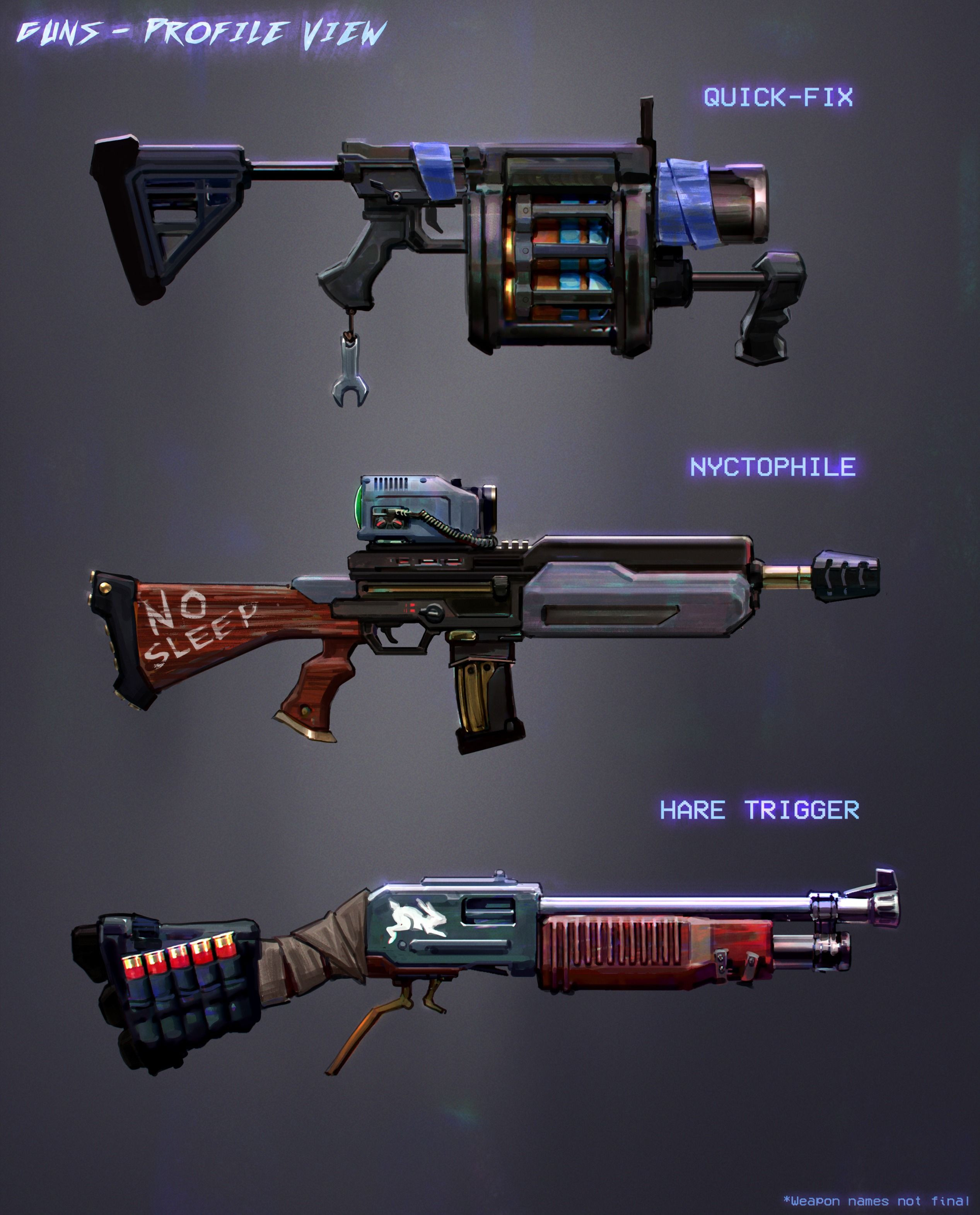 My favorite thing to do was naming weapons- finalized weapon concepts for the pre-alpha