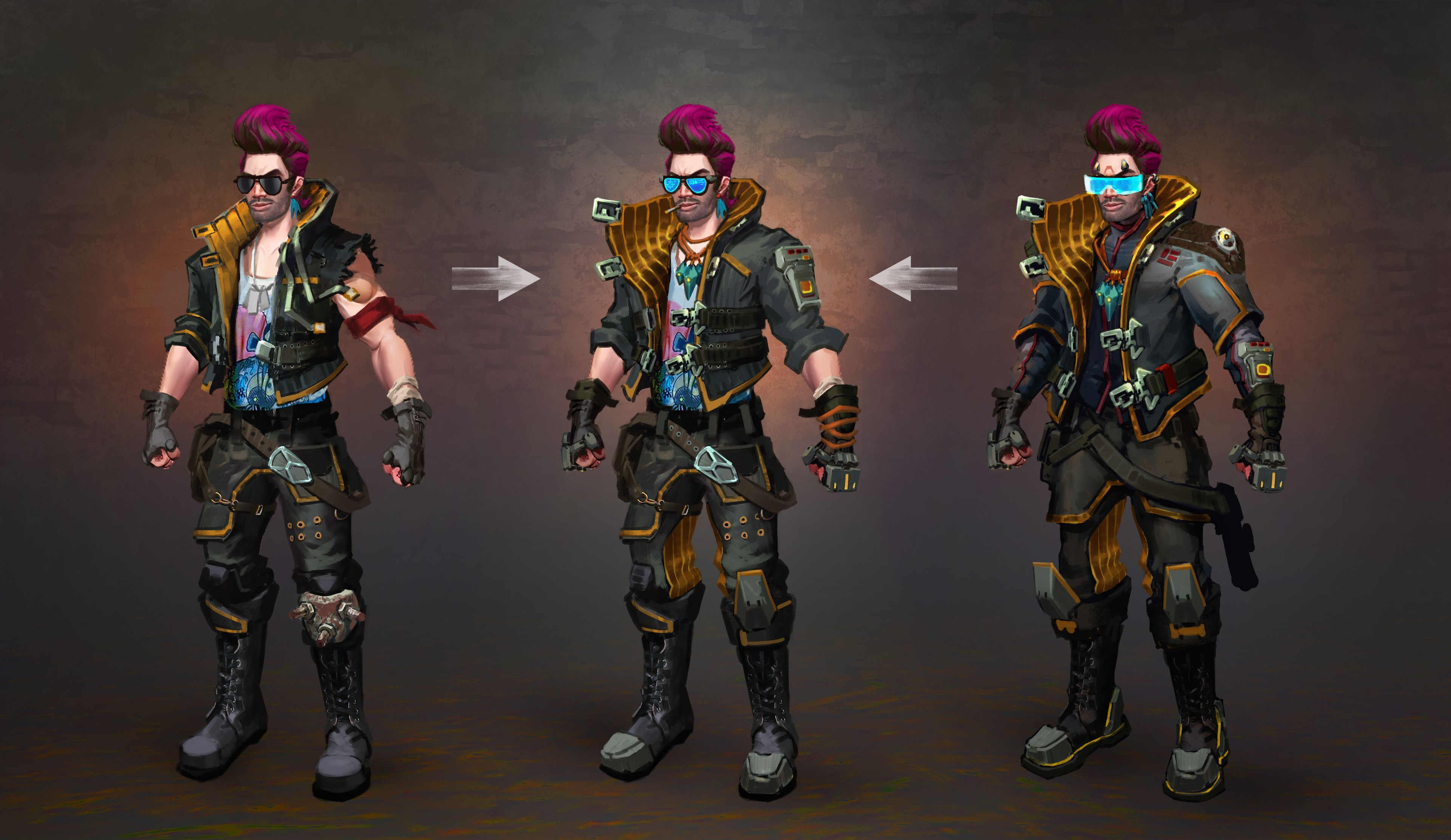 Brought those two extremes together for the first character wardrobe set that we had in game