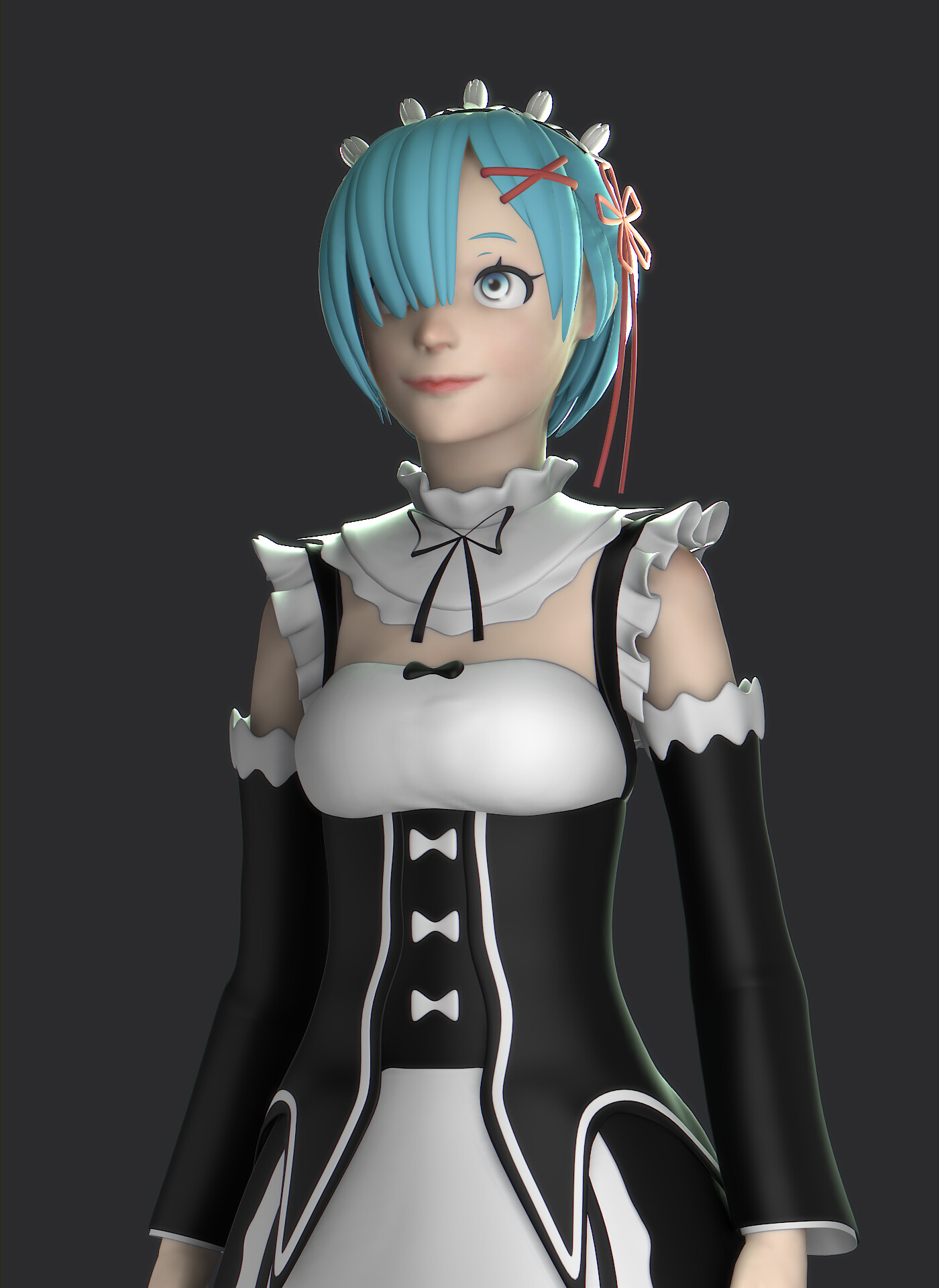 Rem - Re Zero anime 3D model animated rigged
