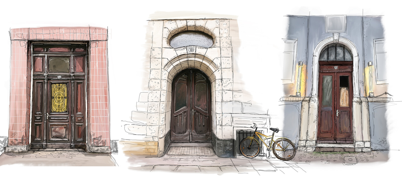 3 brown doors
