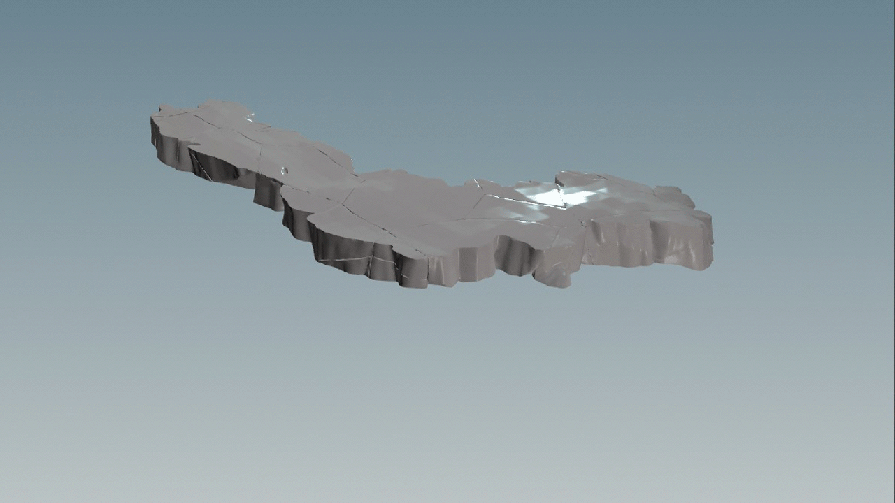 Next we go through each chunk in each layer and add micro surfacing noise with a combination of 
VOPs and Mountain SOPs. Further chipping is added using distorted planes for a boolean operation. A final clean up and re-mesh is done to finalize the base.