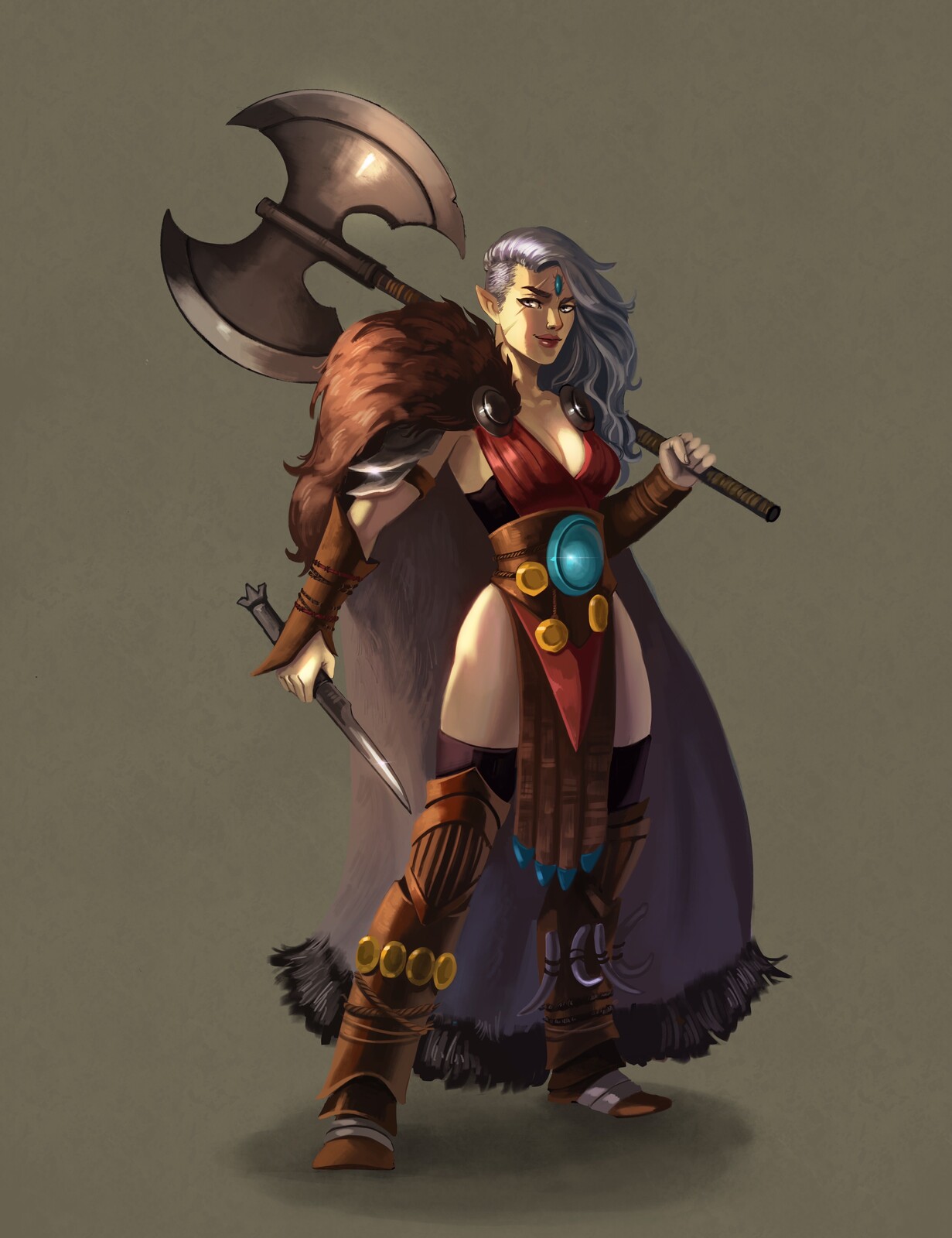 This is the final design for a half elf barbarian