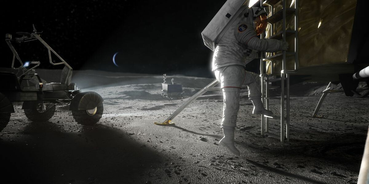 Concept image of an Astronaut's first step on the moon