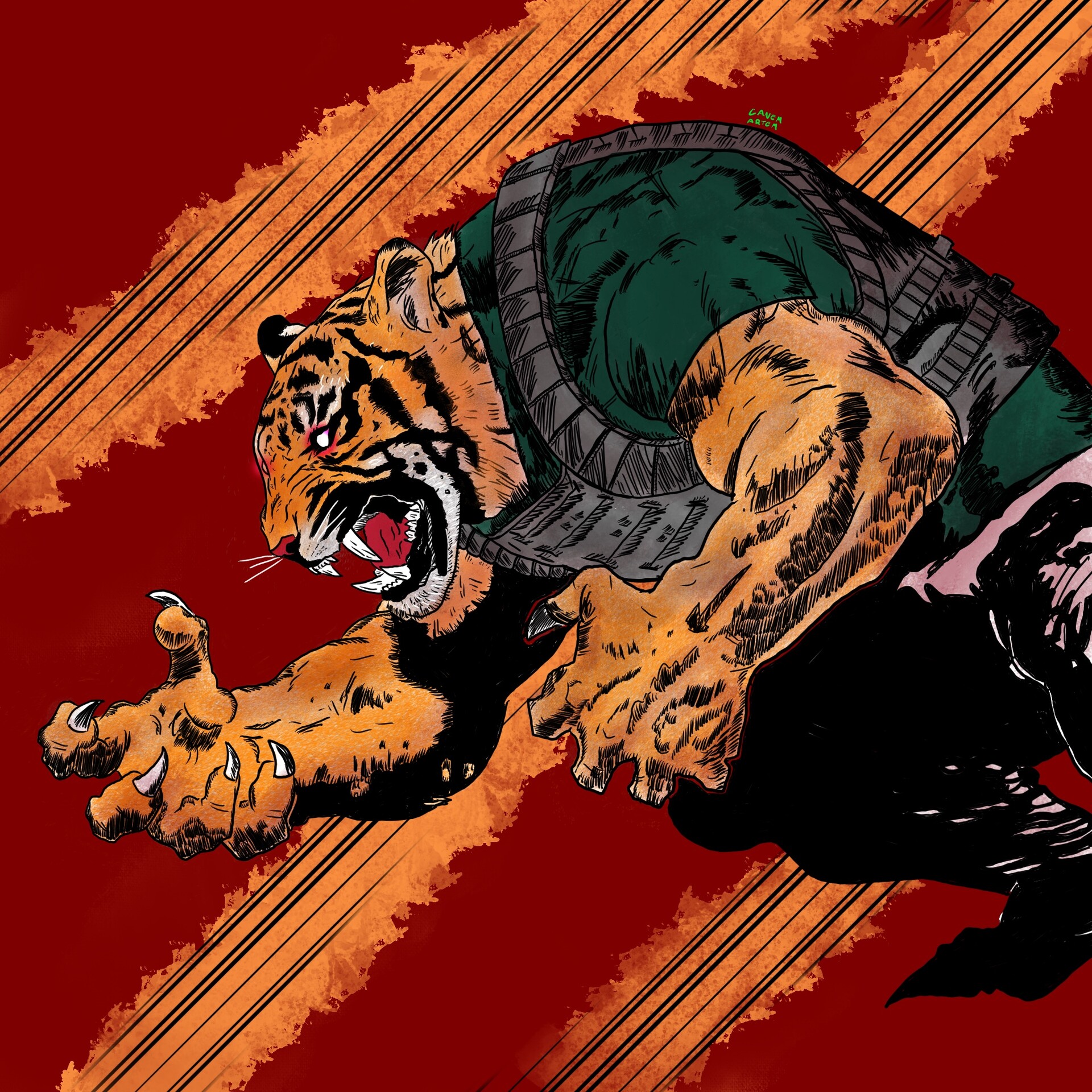 Fanart of Tony the tiger, from the videogame Hotline Miami. 
