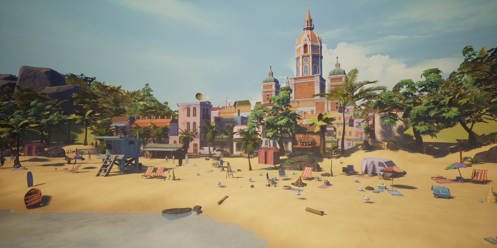 The beach environment features a background of the city to avoid making the levels feel like they were unconnected. In the original blockout by myself and Mike Relleva both the beach and urban levels were together in 1 environment