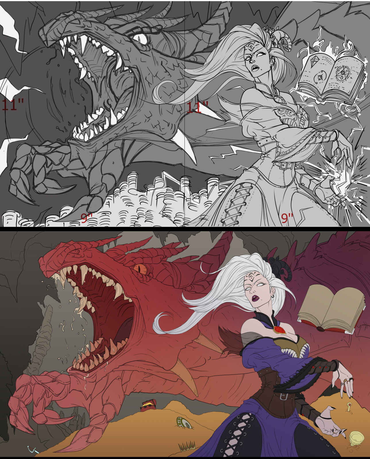 Part of the process, sketch and some coloring.