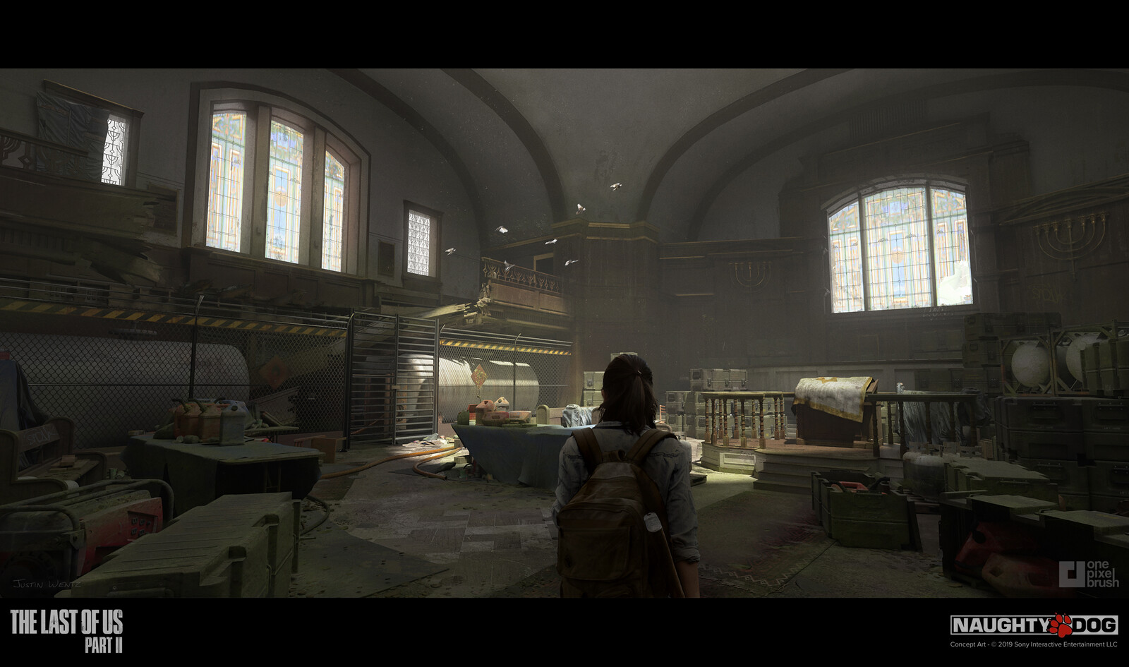 This piece is a re-imagining of Florent Lebrun's sanctuary image--so I was able to utilize some of the work he already did. The building was converted into a synagogue later in development, hence the request for a new concept. 